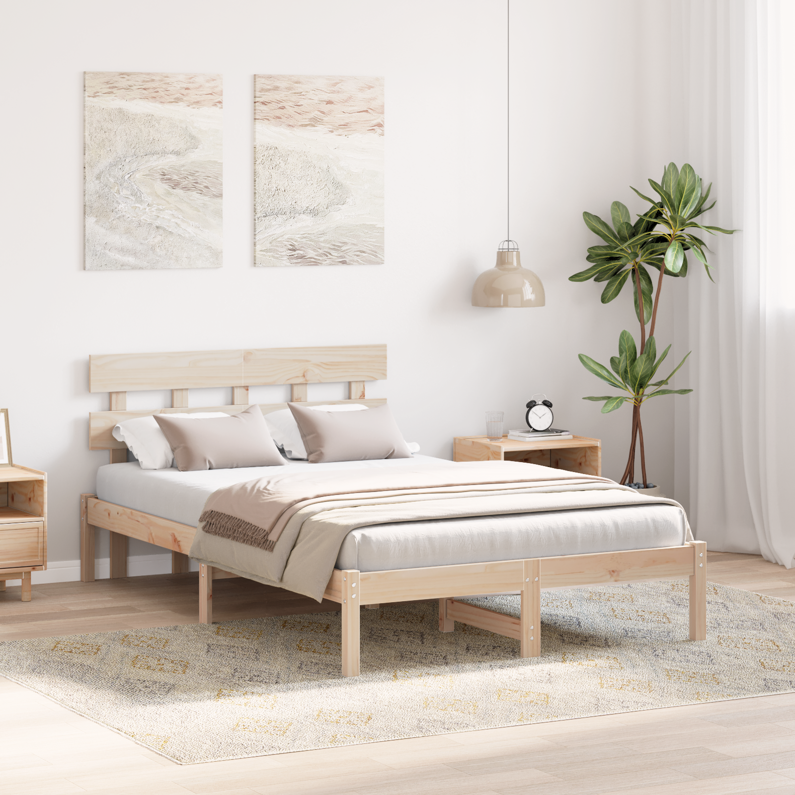 Bedframe met hoofdeinde Bruin 135 x 190 cm Massief grenenhout image 5