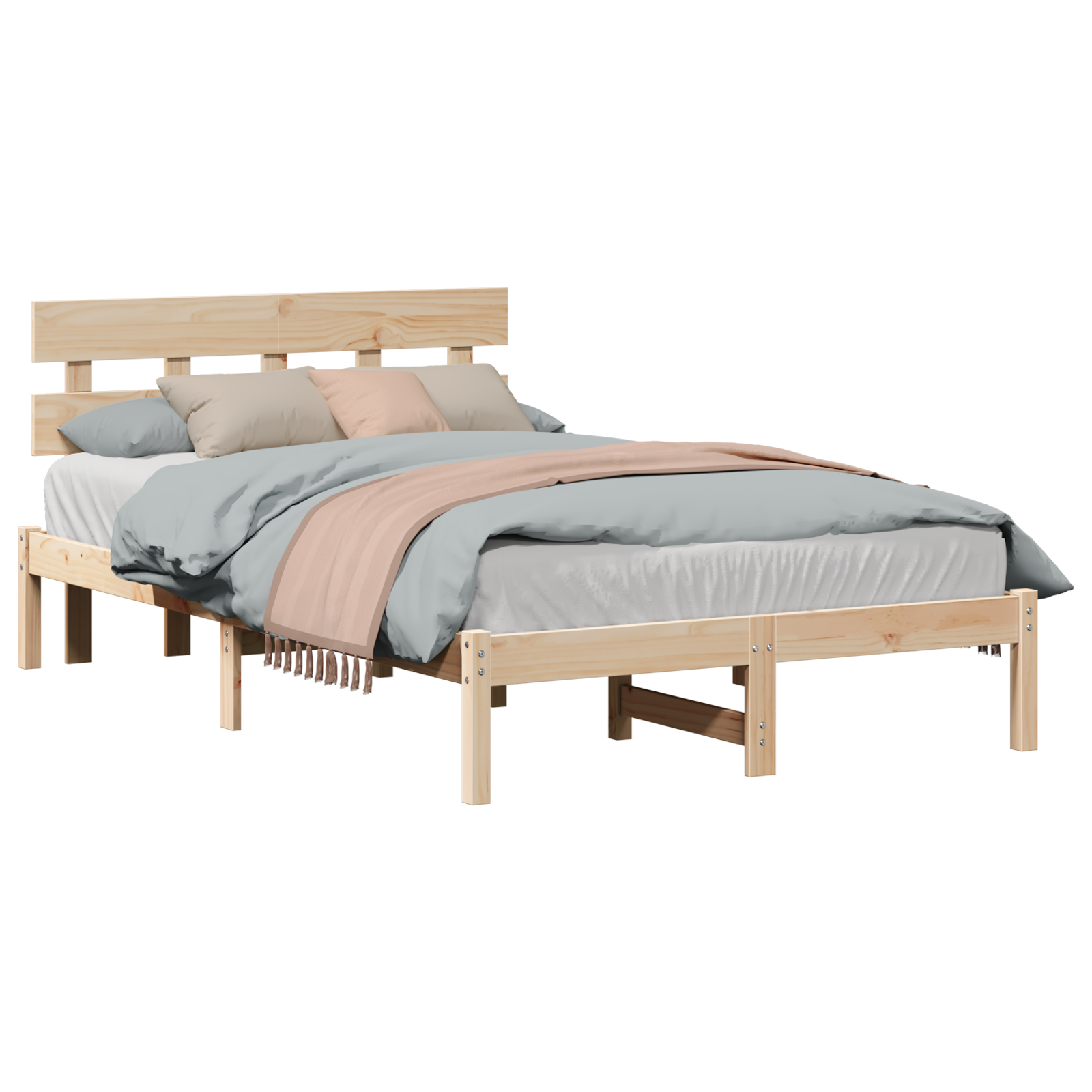 Bedframe met hoofdeinde Bruin 135 x 190 cm Massief grenenhout image 3