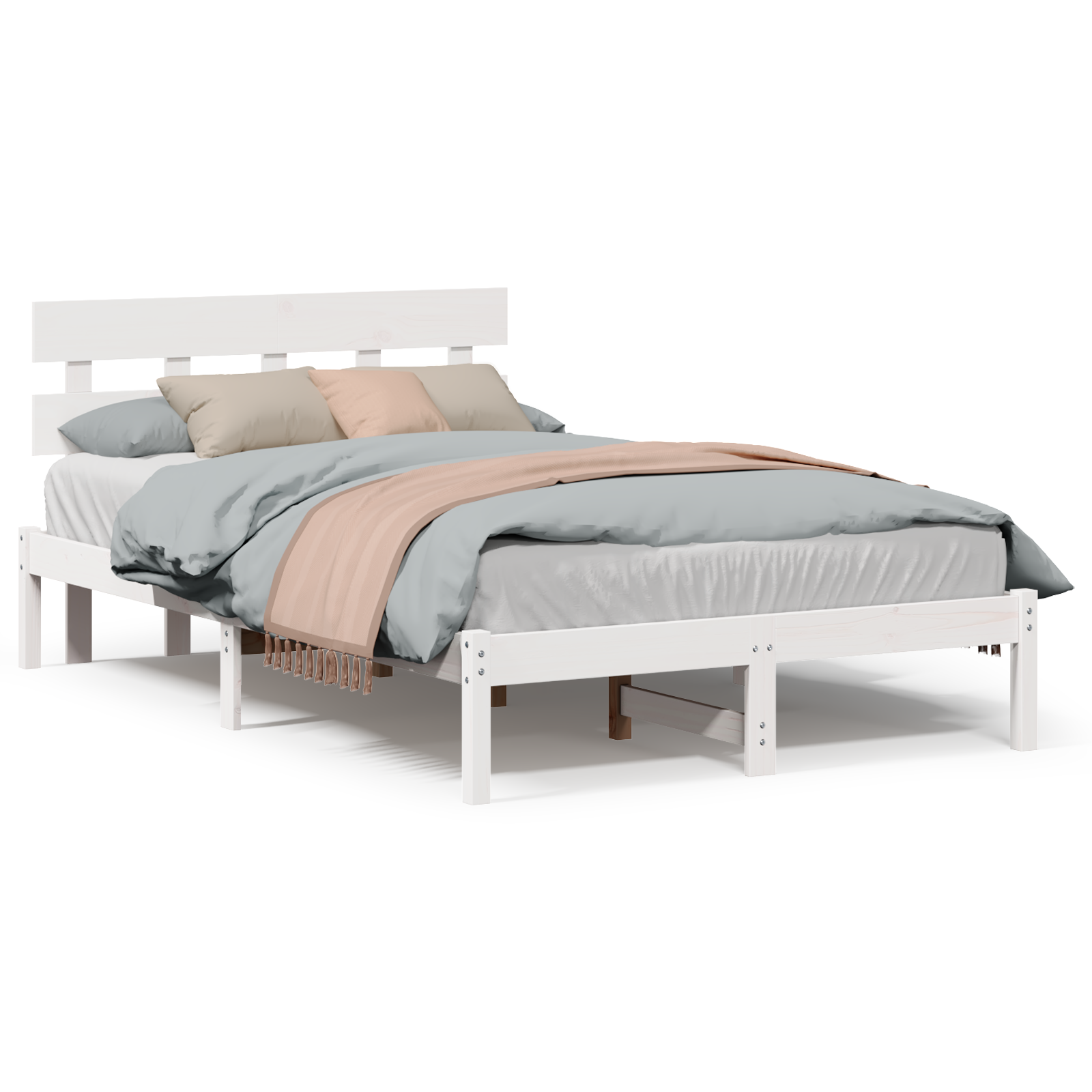 Bedframe met hoofdeinde Wit 135 x 190 cm Massief grenenhout image 4