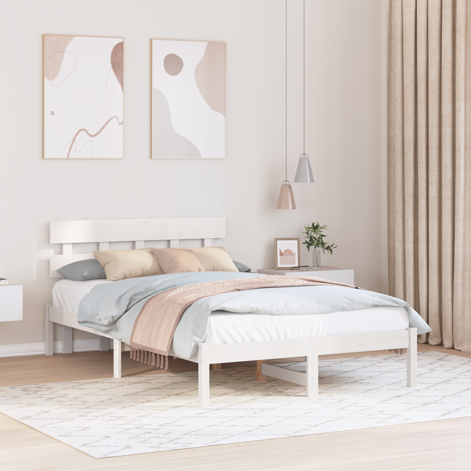 Bedframe met Hoofdbord Wit 135×190 cm van Massief Grenenhout