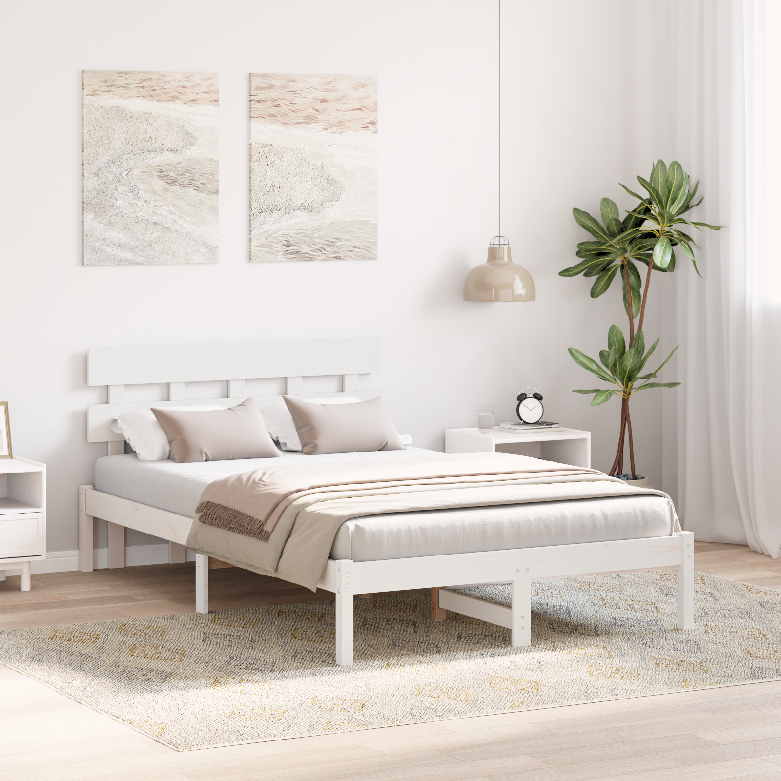 Bedframe met hoofdeinde Wit 135 x 190 cm Massief grenenhout image 5