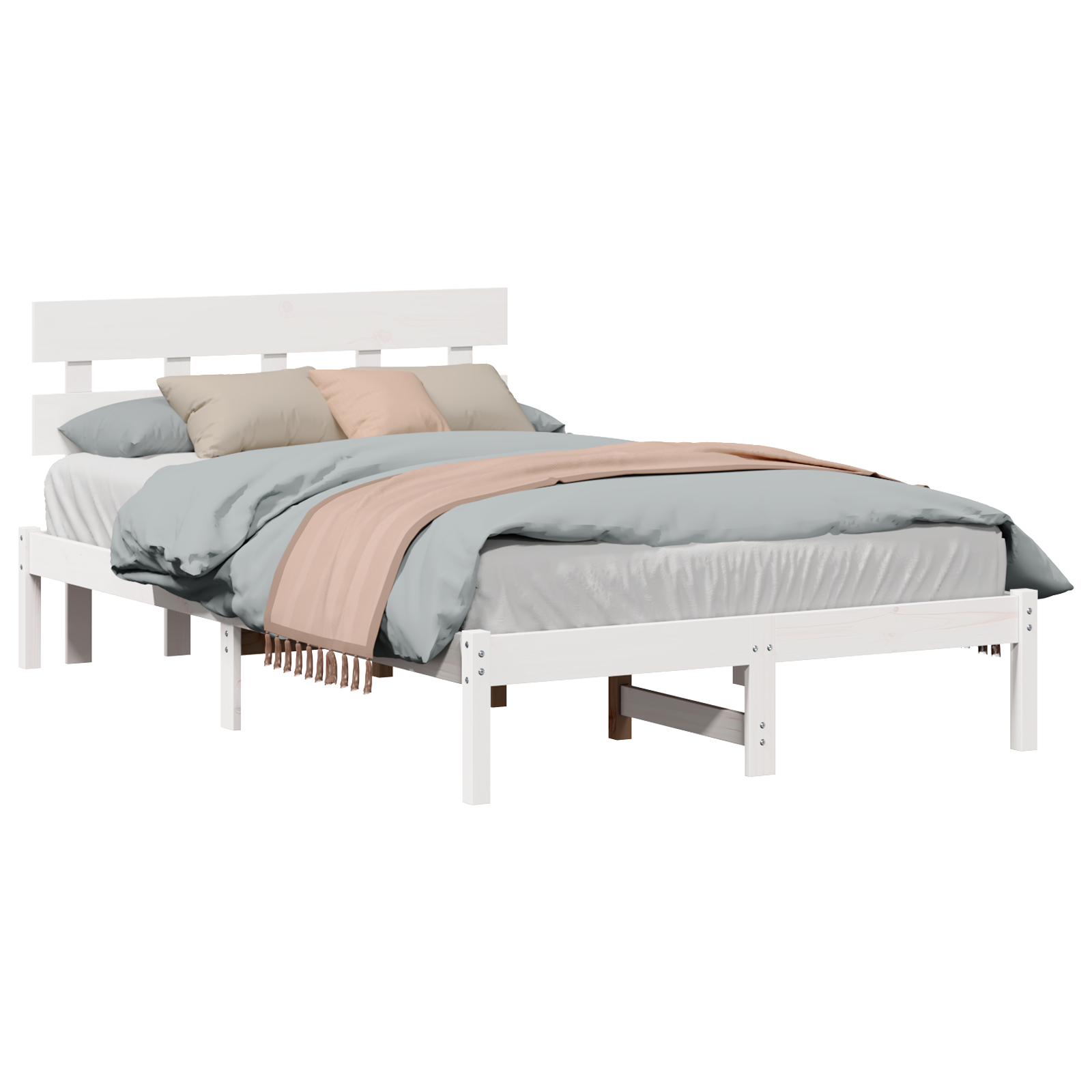 Bedframe met hoofdeinde Wit 135 x 190 cm Massief grenenhout image 3