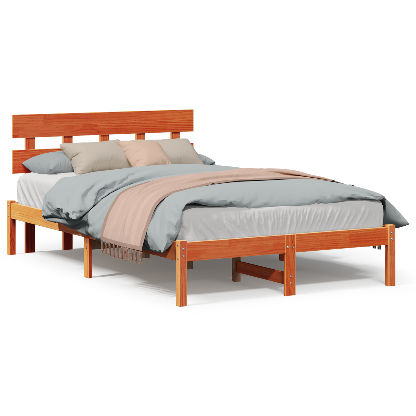 Bedframe met hoofdeinde Bruin 135 x 190 cm Massief grenenhout image 4