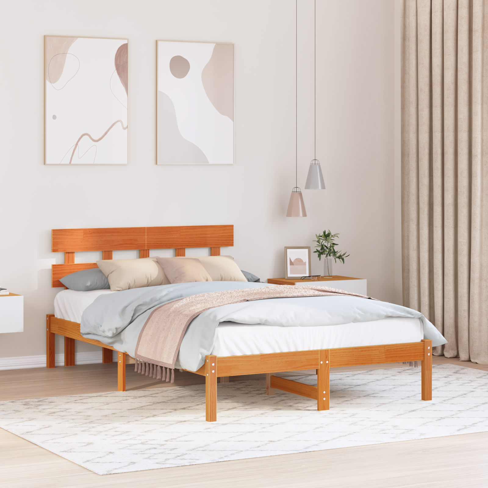 Bedframe met hoofdeinde Bruin 135 x 190 cm Massief grenenhout image 1