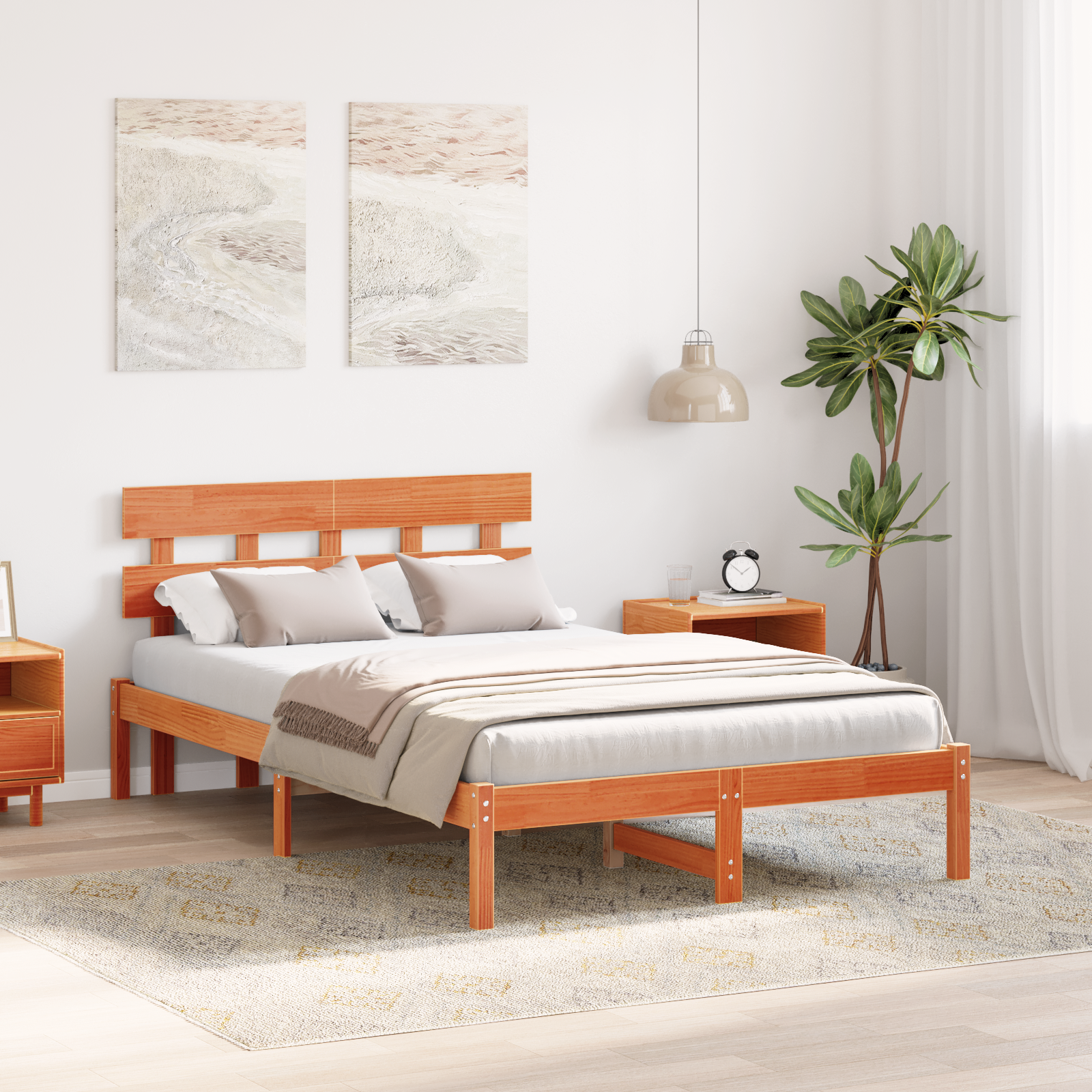 Bedframe met hoofdeinde Bruin 135 x 190 cm Massief grenenhout image 5