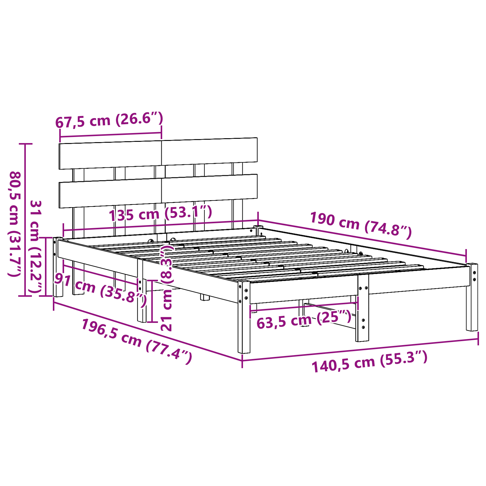 Bedframe met hoofdeinde Bruin 135 x 190 cm Massief grenenhout image 10