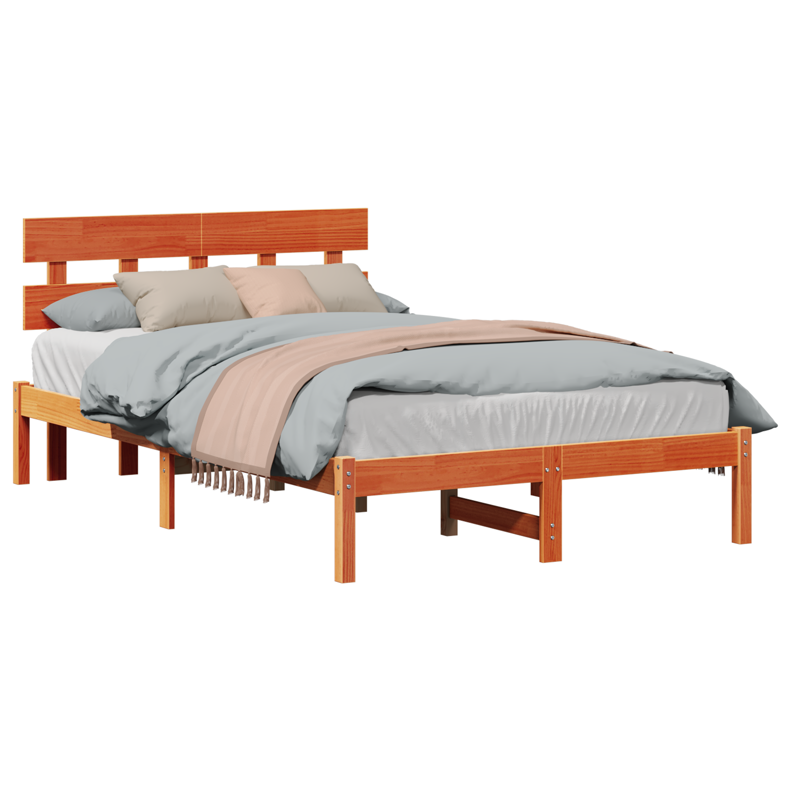 Bedframe met hoofdeinde Bruin 135 x 190 cm Massief grenenhout image 3