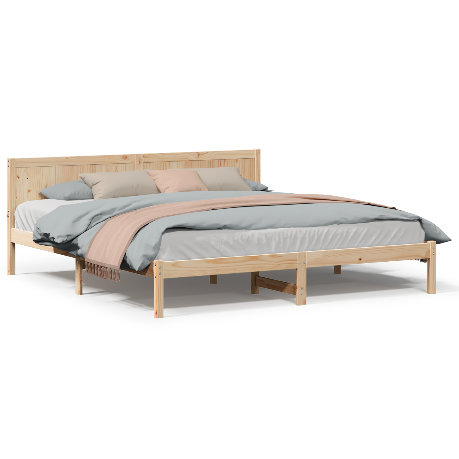 Pine Wood Bed Frame Natural wood Solid pine wood 200 x 200 cm - Image 4