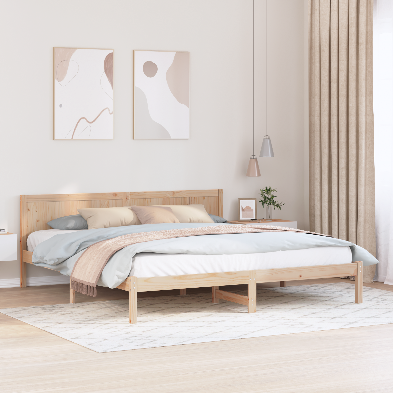 Grenenhouten Bedframe Natuurlijke houtafwerking Massief grenenhout