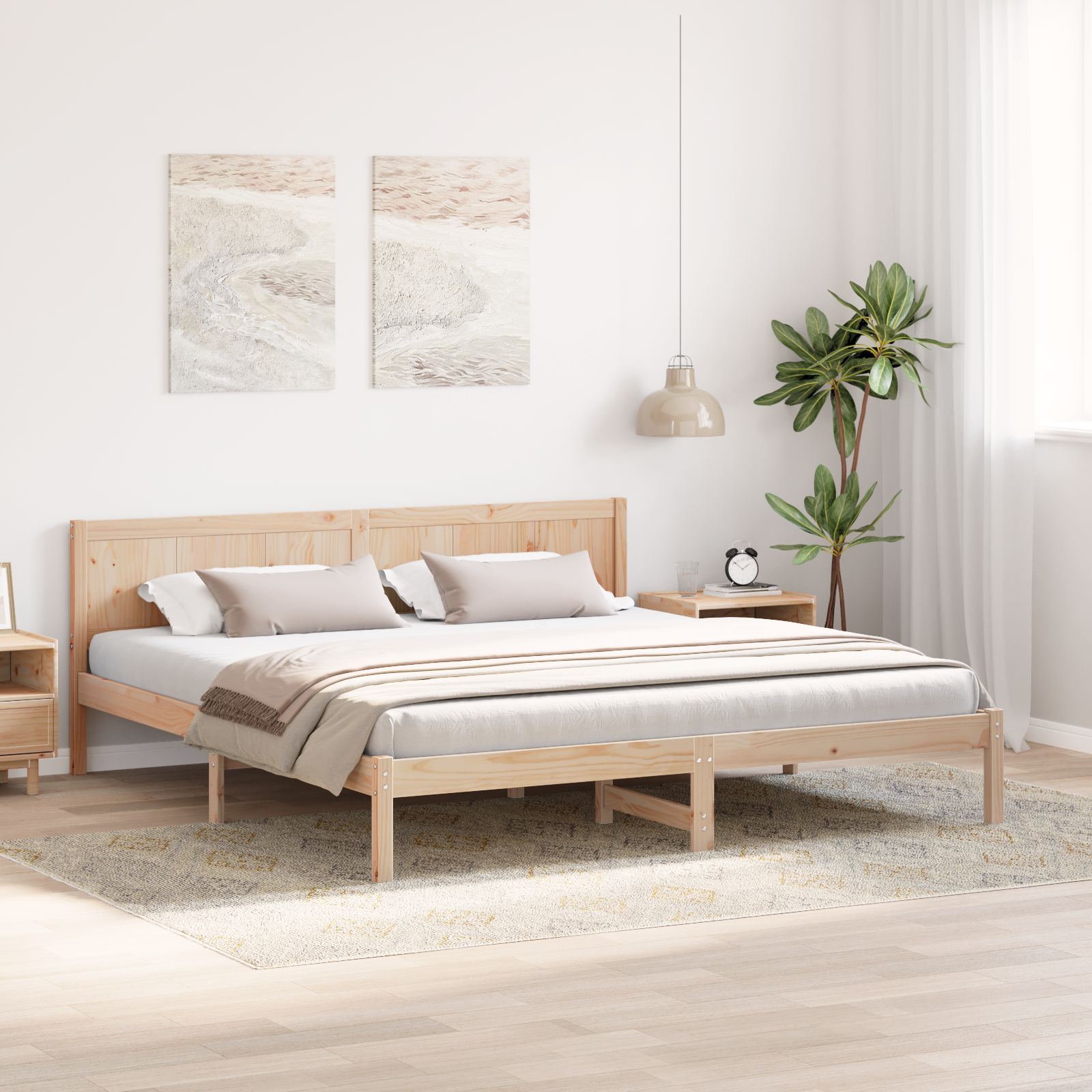 Pine Wood Bed Frame Natural wood Solid pine wood 200 x 200 cm - Image 5