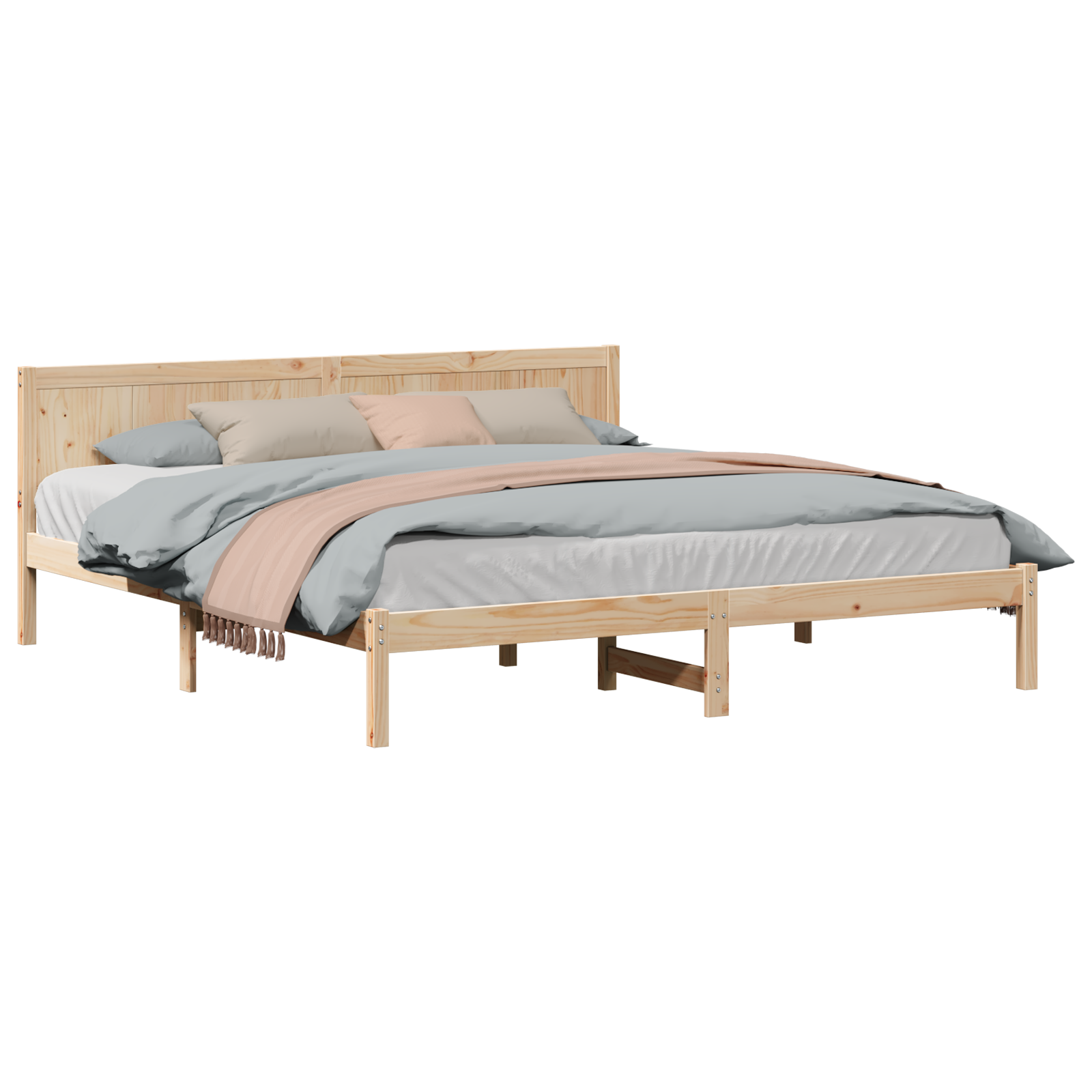 Pine Wood Bed Frame Natural wood Solid pine wood 200 x 200 cm - Image 2