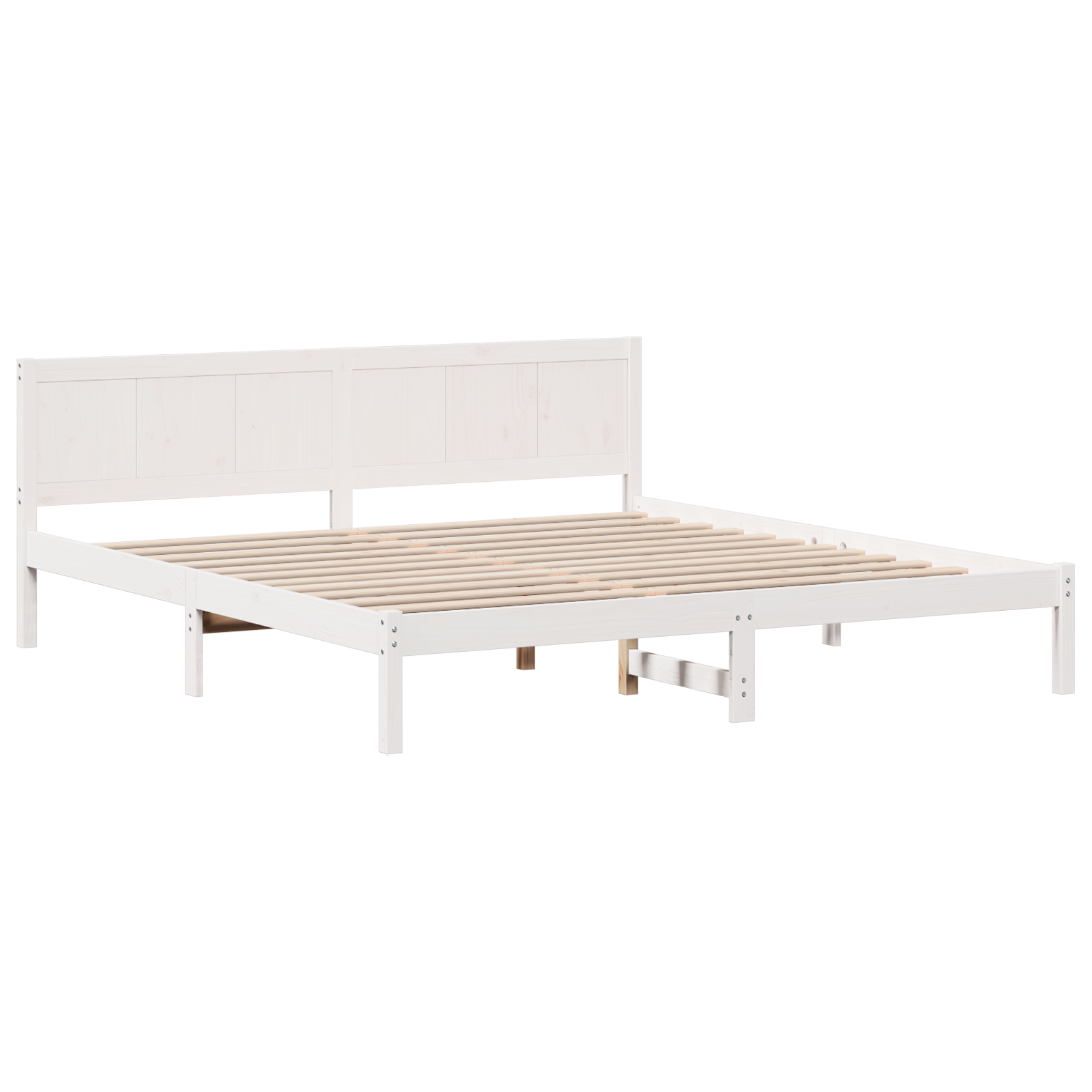 White Pine Wood Bed Frame White Solid Wood King size Durable - Image 3
