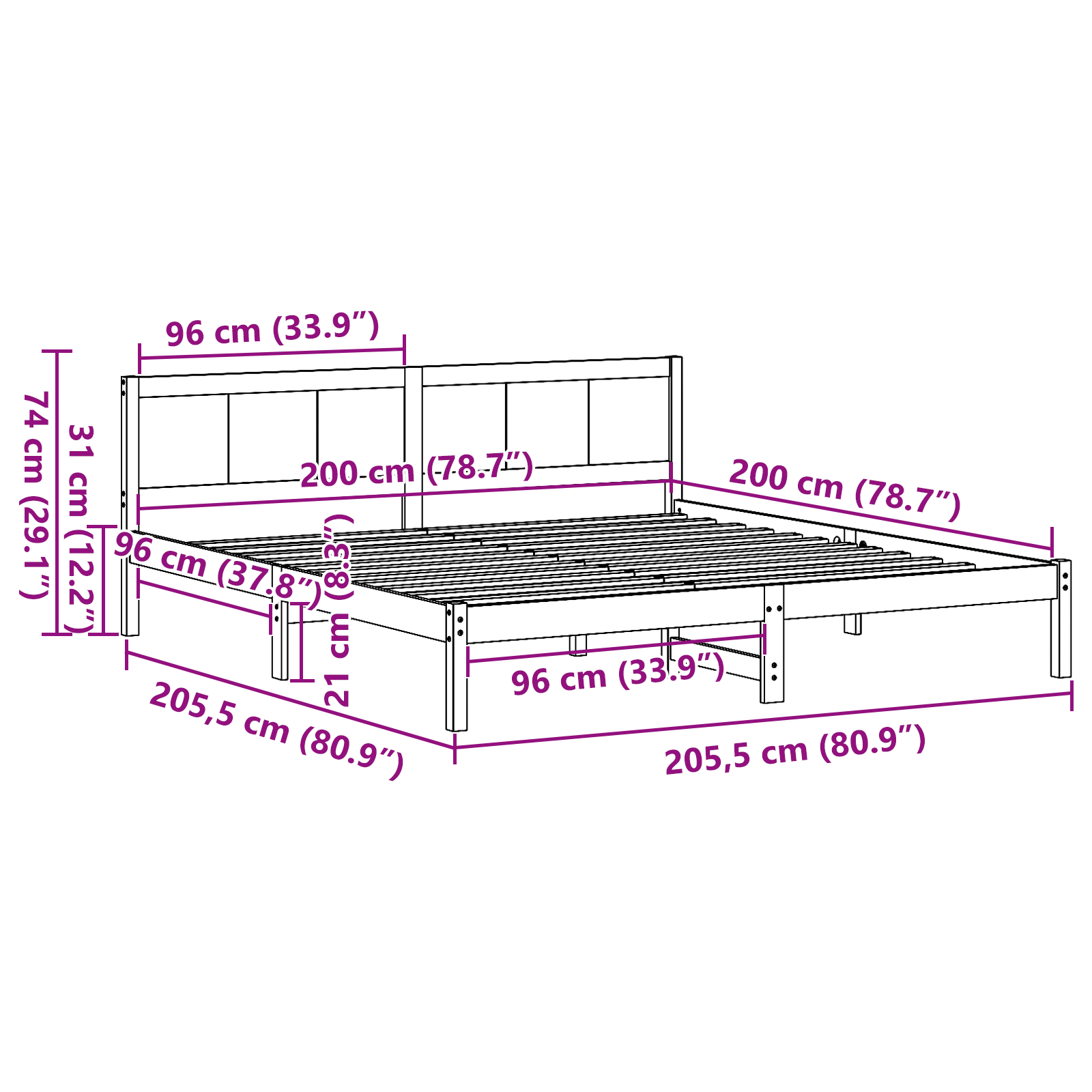 White Pine Wood Bed Frame White Solid Wood King size Durable - Image 10