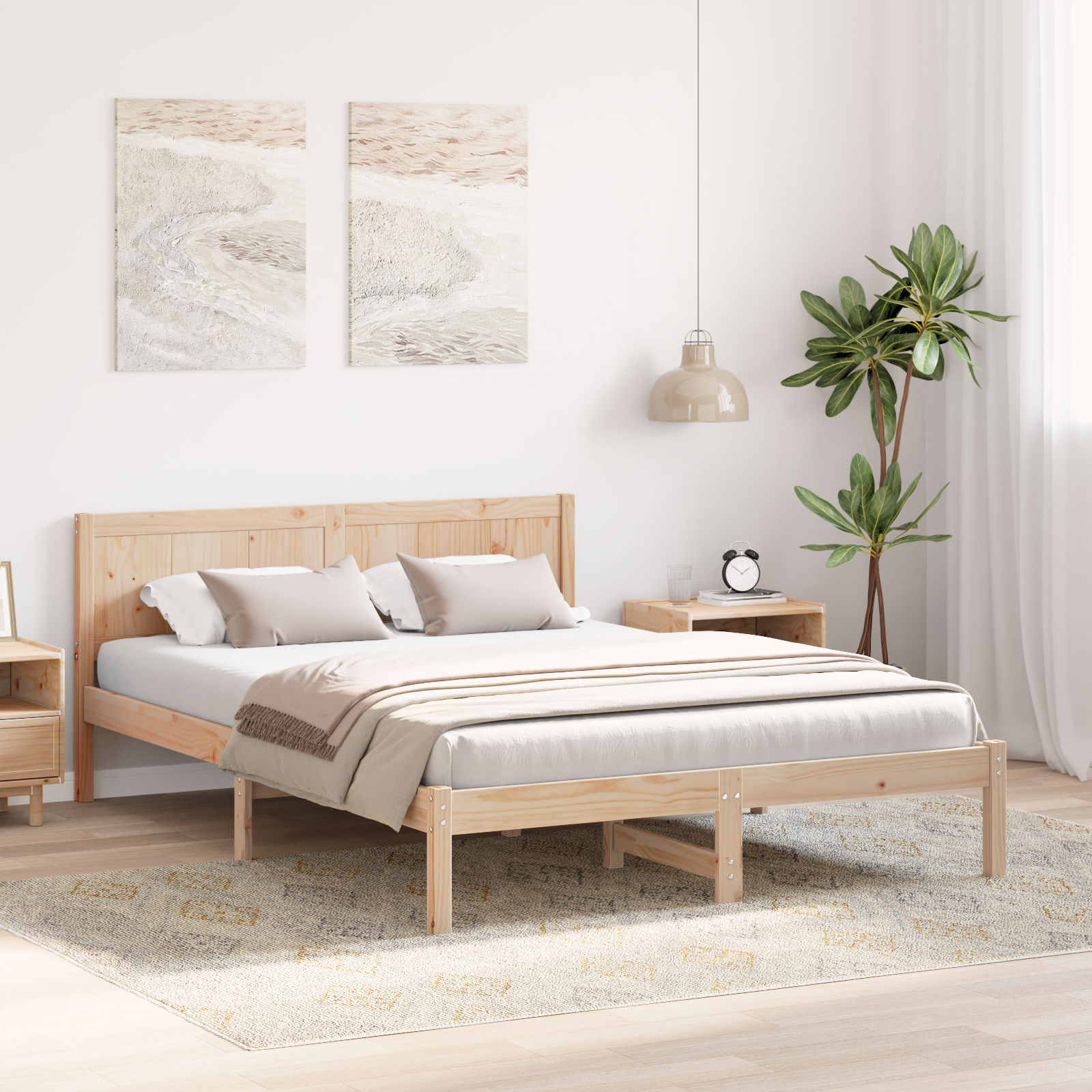 Pine Wood Bed Frame Natural Solid Pine wood 160 x 200 cm Simple - Image 5