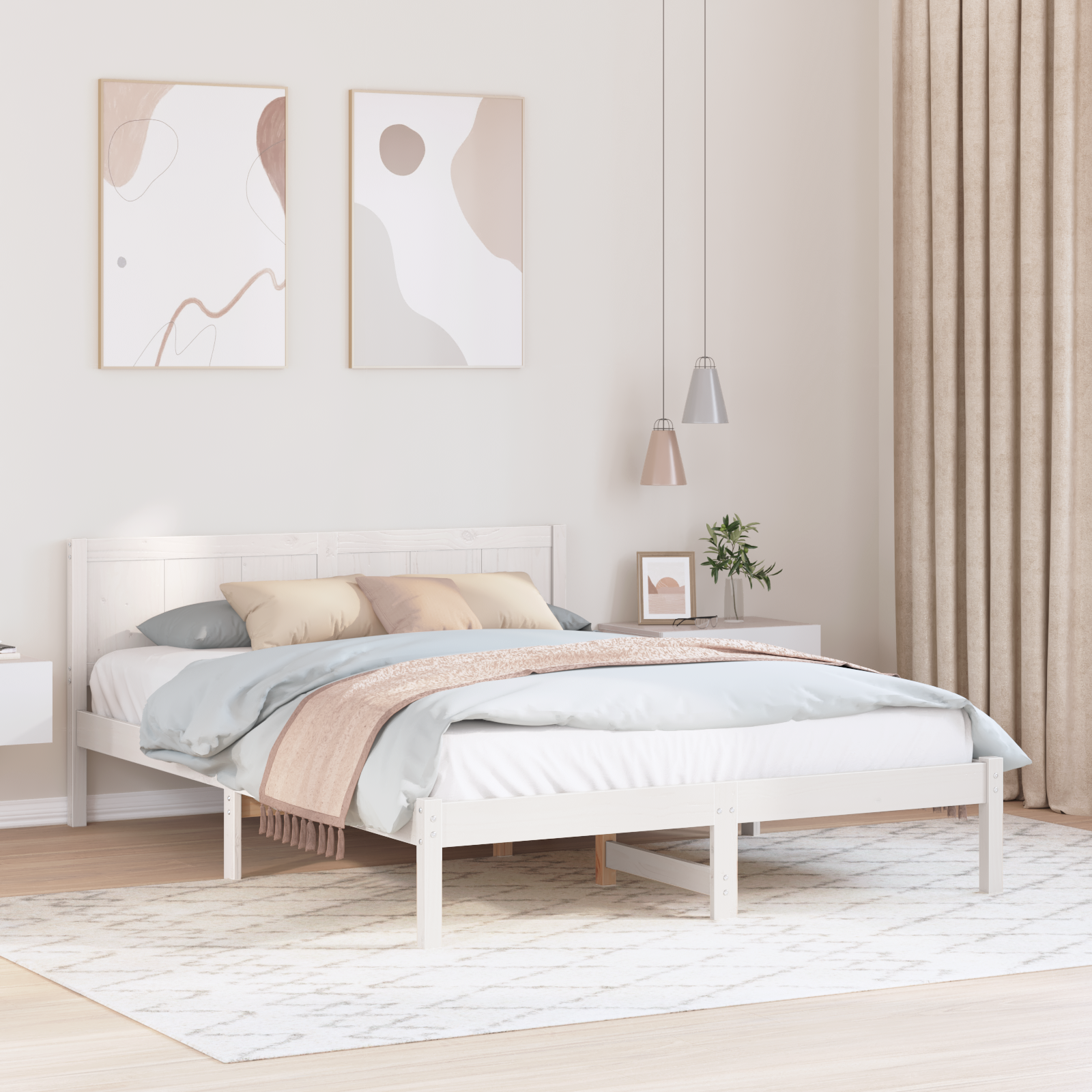 Struttura Letto Bianca in Pino Bianca Legno 150 x 200 cm Durevole 872186