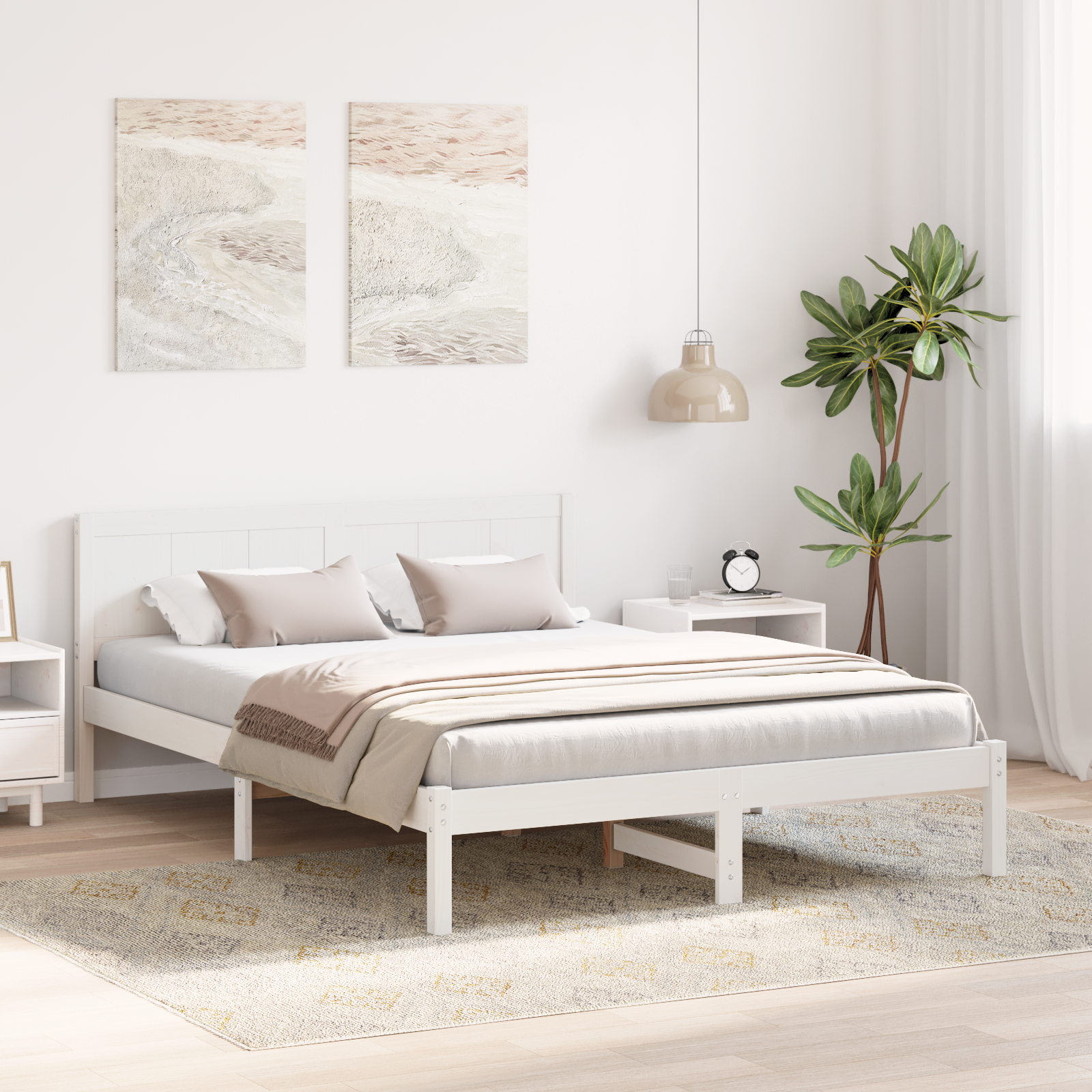 White Pine Bed Frame White Wood 150 x 200 cm Durable - Image 5