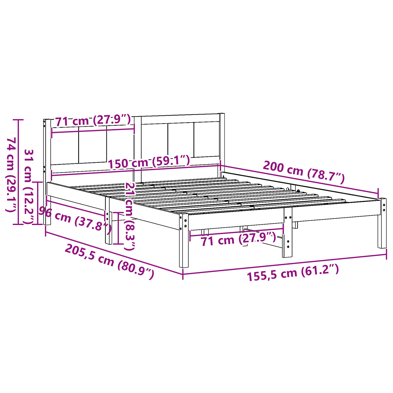 Pine Wood Bed Frame Wax Brown Solid Pine Wood 150 x 200 cm - Image 10