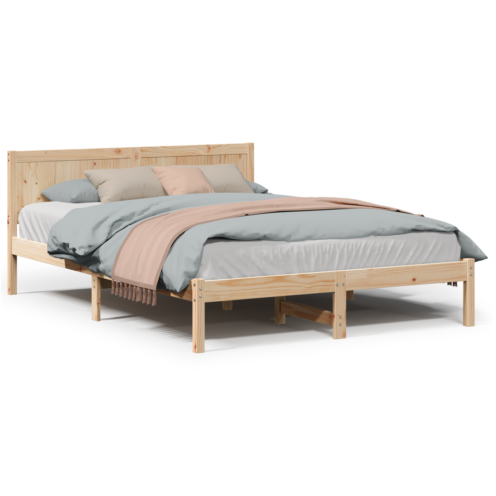 Pine Wood Bed Frame 140x200 Natural Pine wood 140 x 200 cm - Image 4