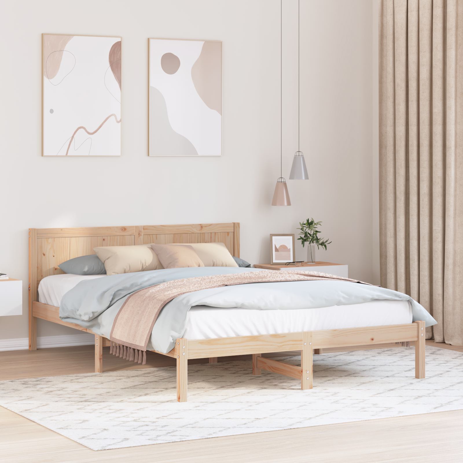 Pine Wood Bed Frame 140x200 Natural Pine wood 140 x 200 cm