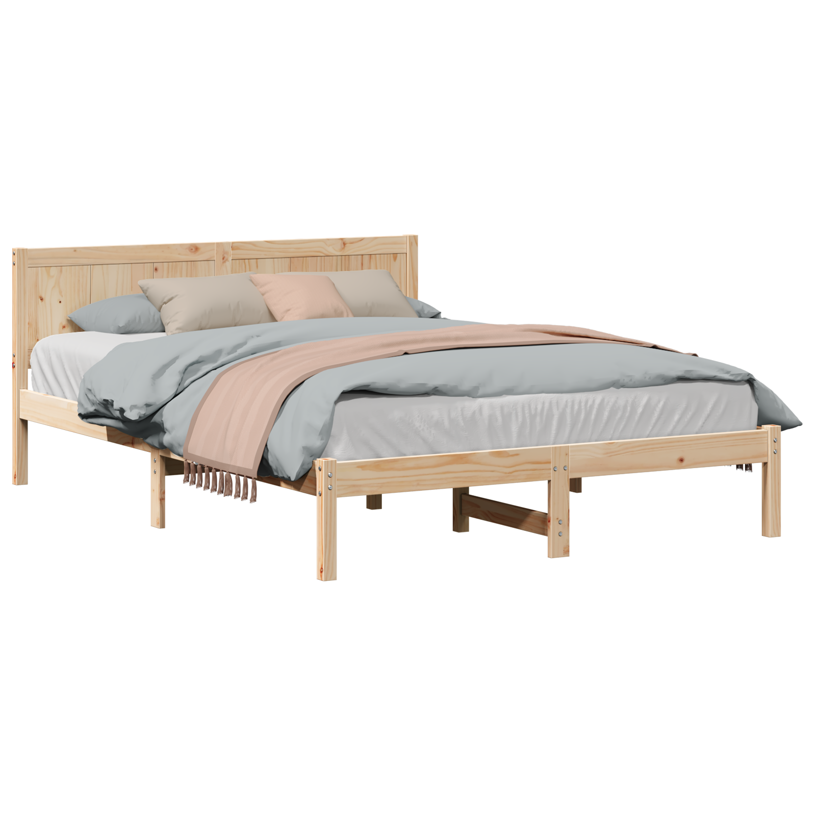 Pine Wood Bed Frame 140x200 Natural Pine wood 140 x 200 cm - Image 2