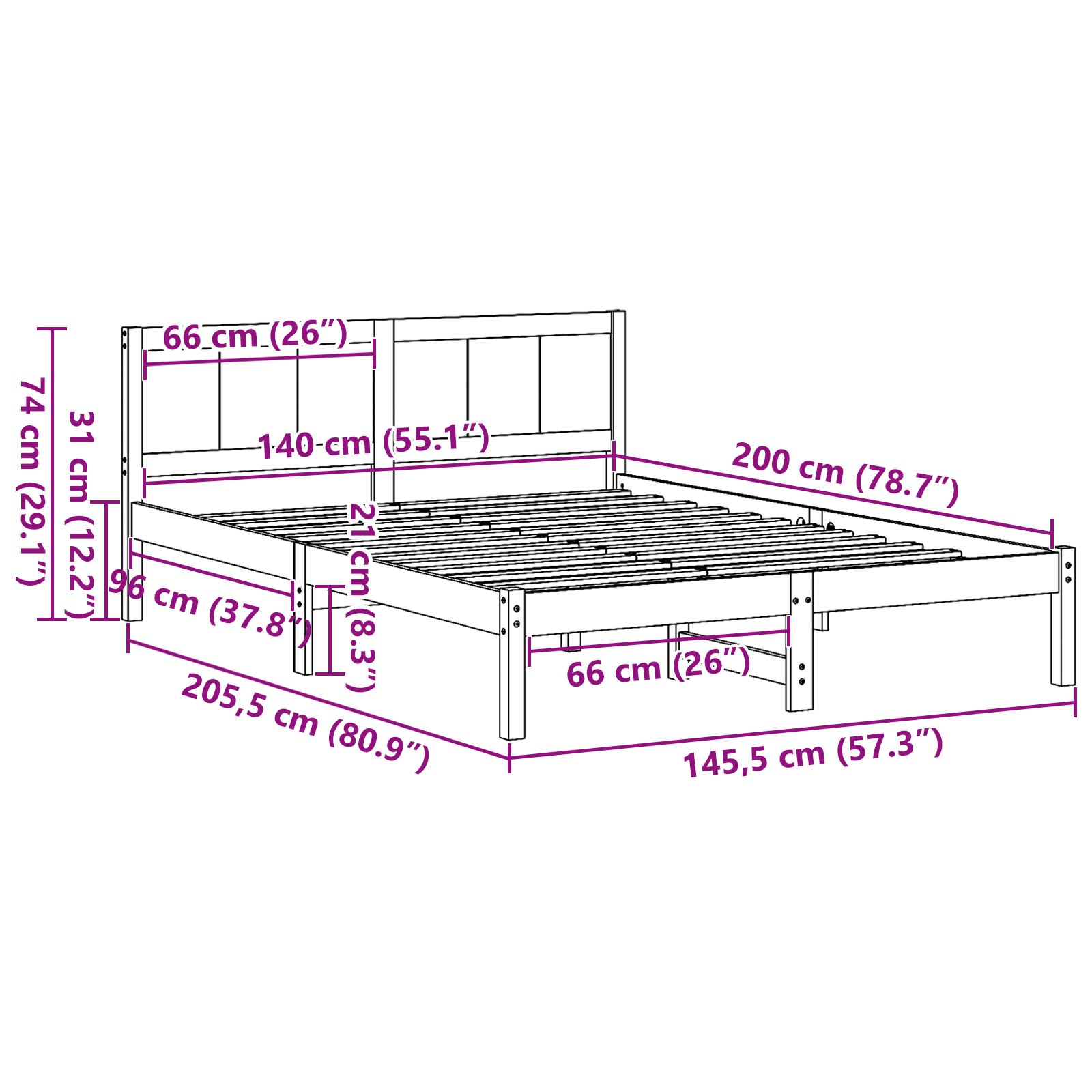 White Bed Frame White Solid Pine wood 140 x 200 cm Bed Frame - Image 10
