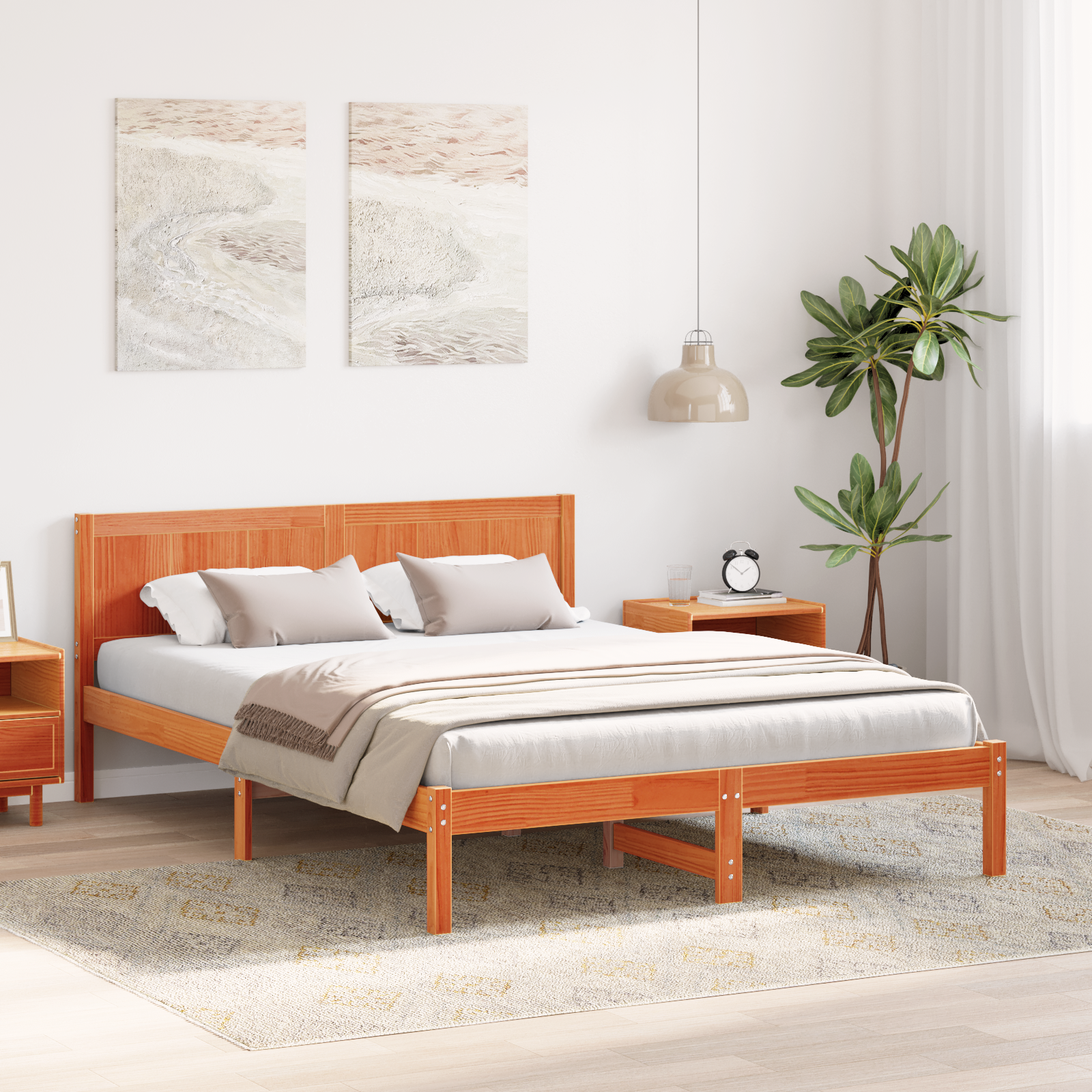 Wax Brown Bed Frame Wax Brown Solid Pine Wood 140 x 200 cm - Image 5