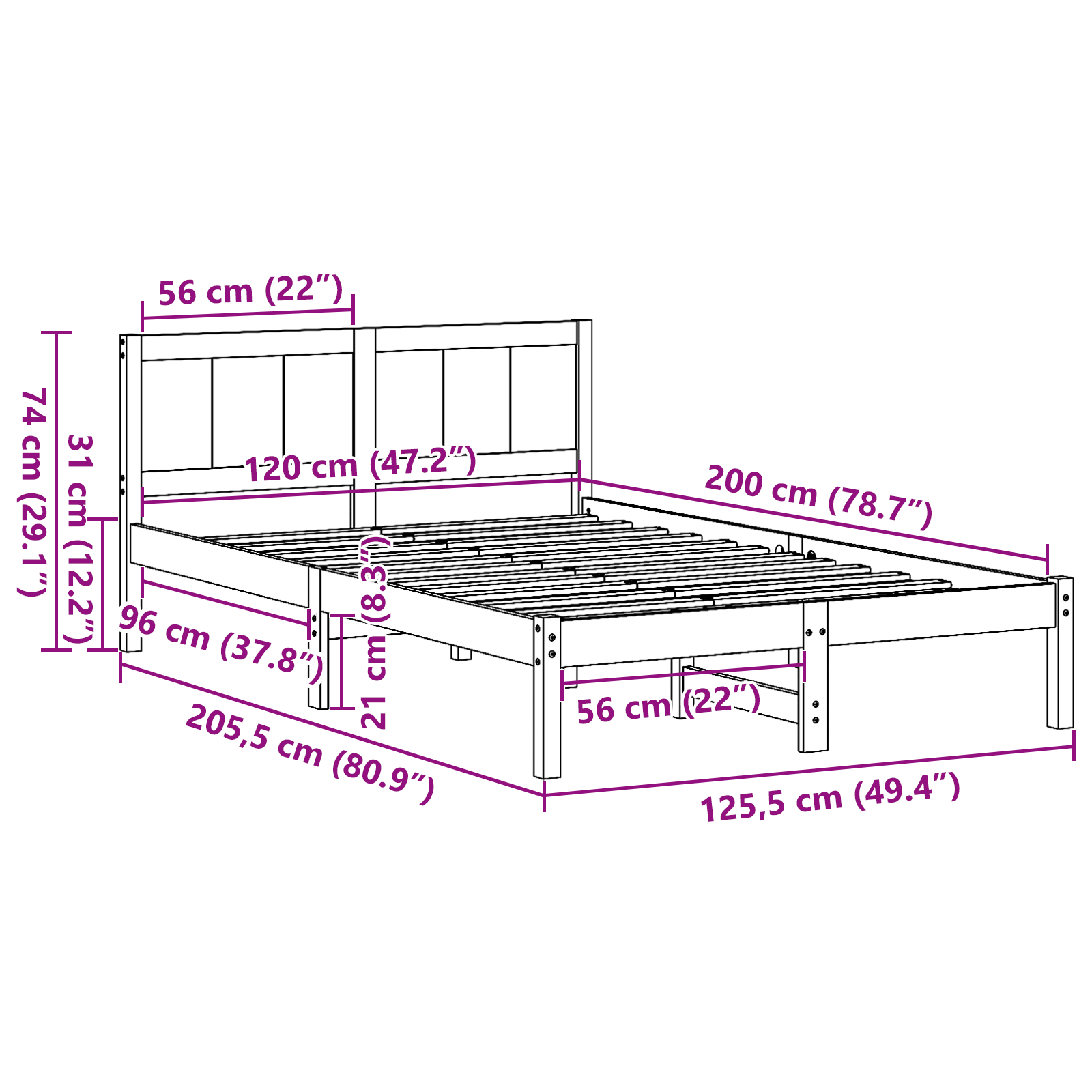 Pine Wood Bed Frame Natural Solid Pine wood Double Durable - Image 10