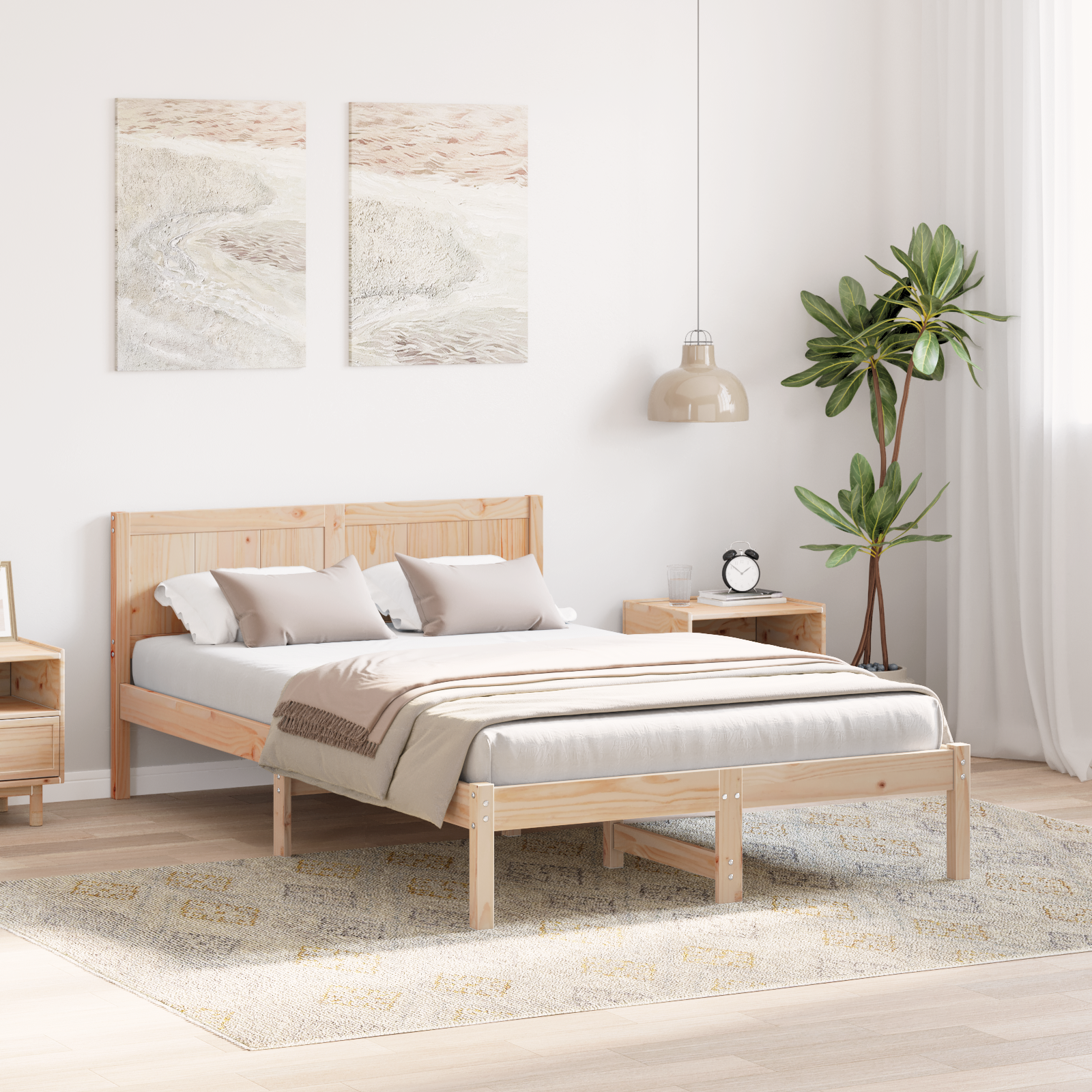 Pine Wood Bed Frame Natural Pine Wood 140 x 190 cm Durable - Image 5