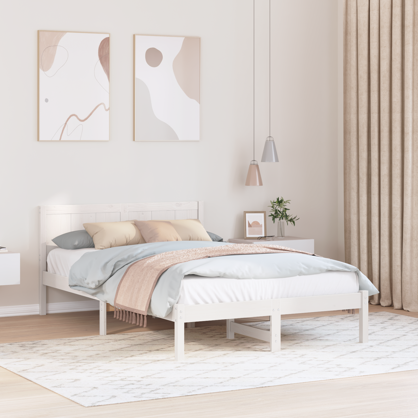 Letto Matrimoniale in Legno Massello di Pino Bianco Bianco 872198