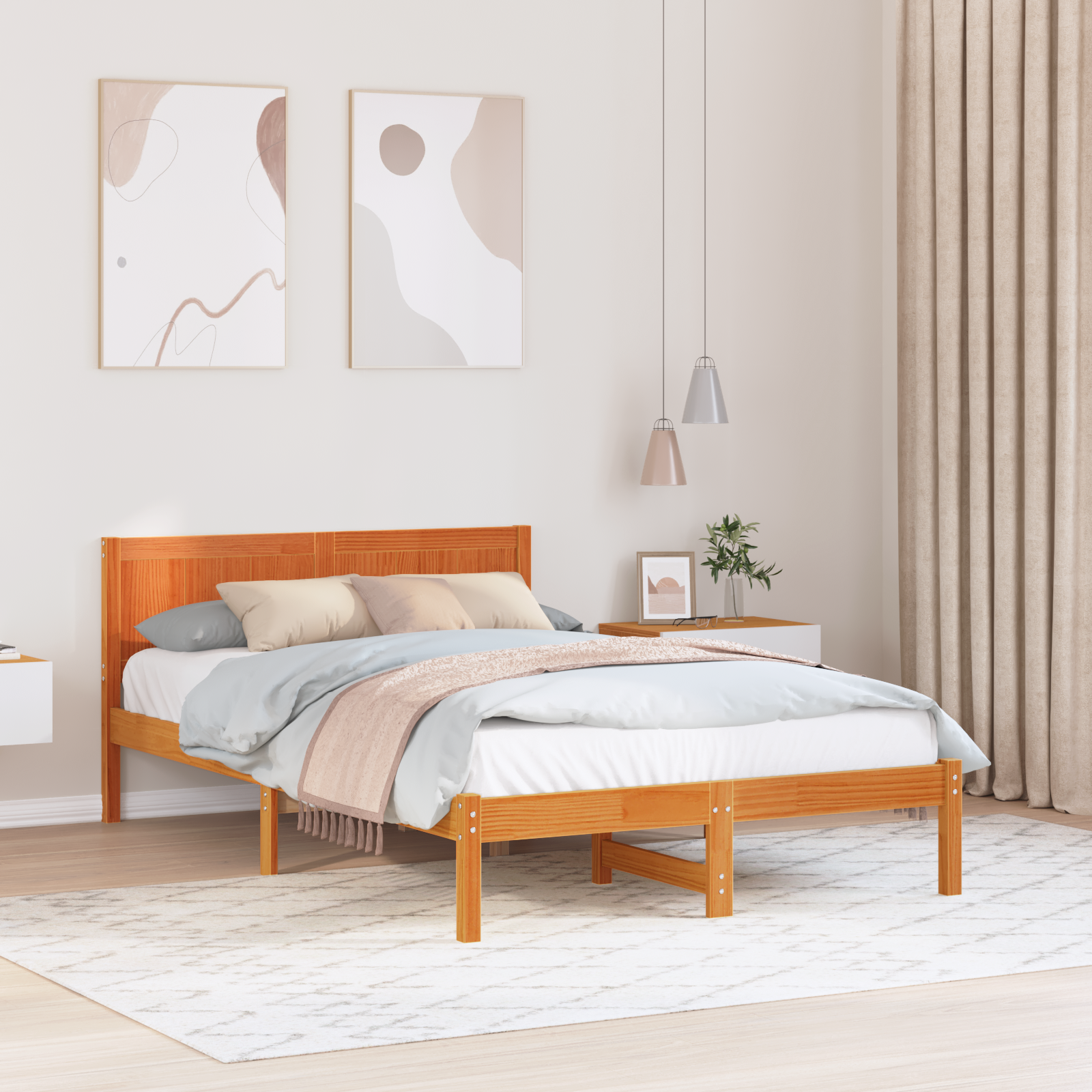 Massief grenen bedframe Gewaxte bruine kleur Massief hout