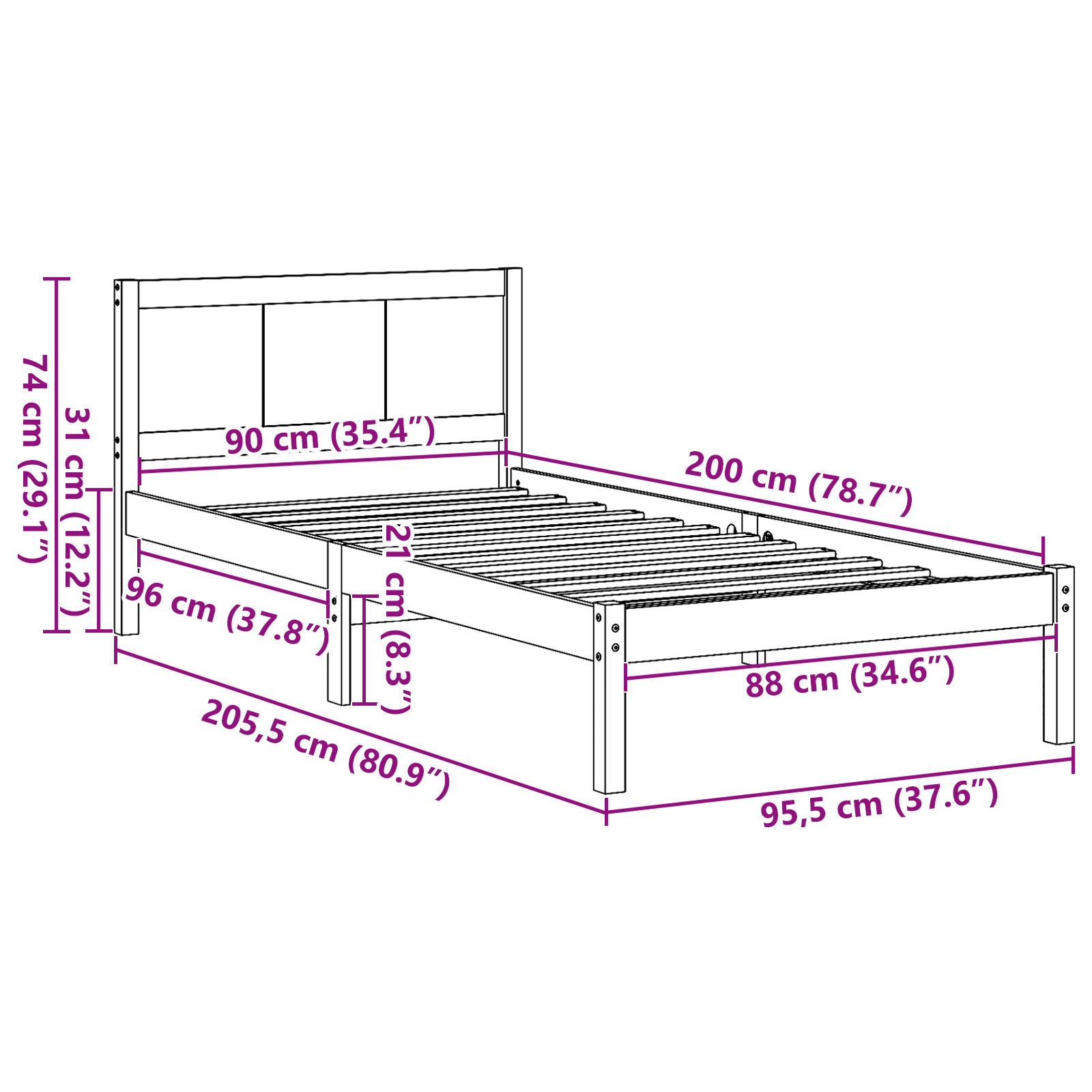 White Pine Bed Frame White Solid Pine wood Single White Bed Frame - Image 10