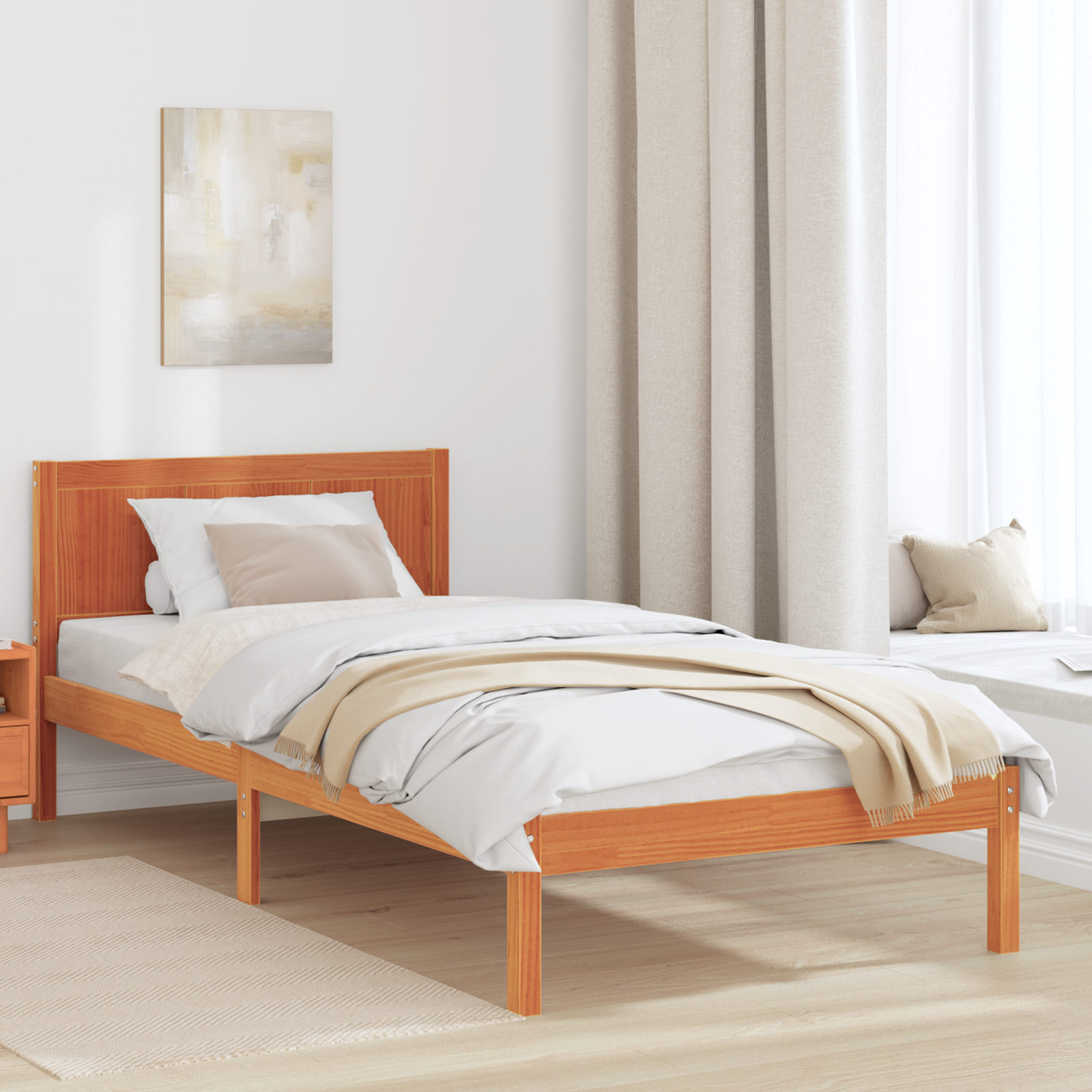 Pine Wood Bed Frame Wax brown Solid pine wood 90 x 200 cm Durable