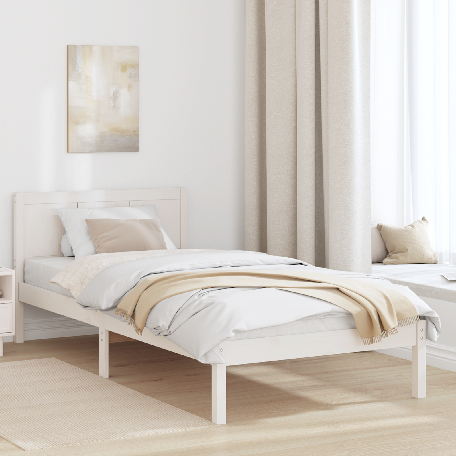 White Wood Bed Frame White Wood 100 x 200 cm Durable
