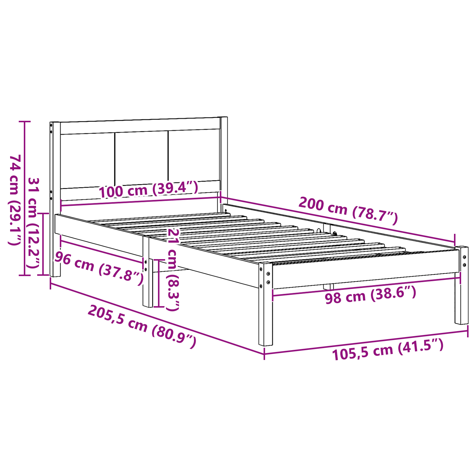 White Wood Bed Frame White Wood 100 x 200 cm Durable - Image 10