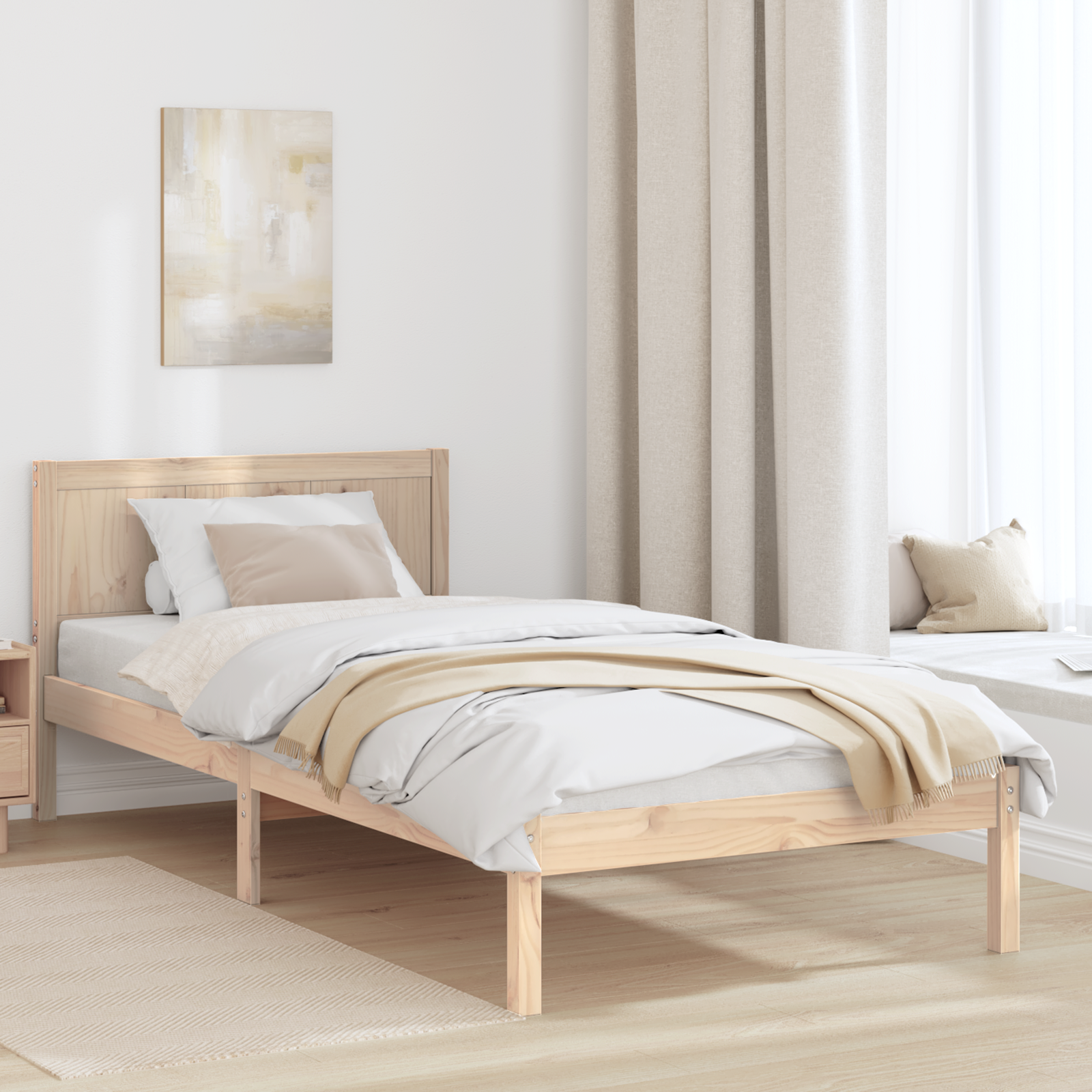 Pine Wood Bed Frame Natural wood Solid pine wood 90 x 190 cm