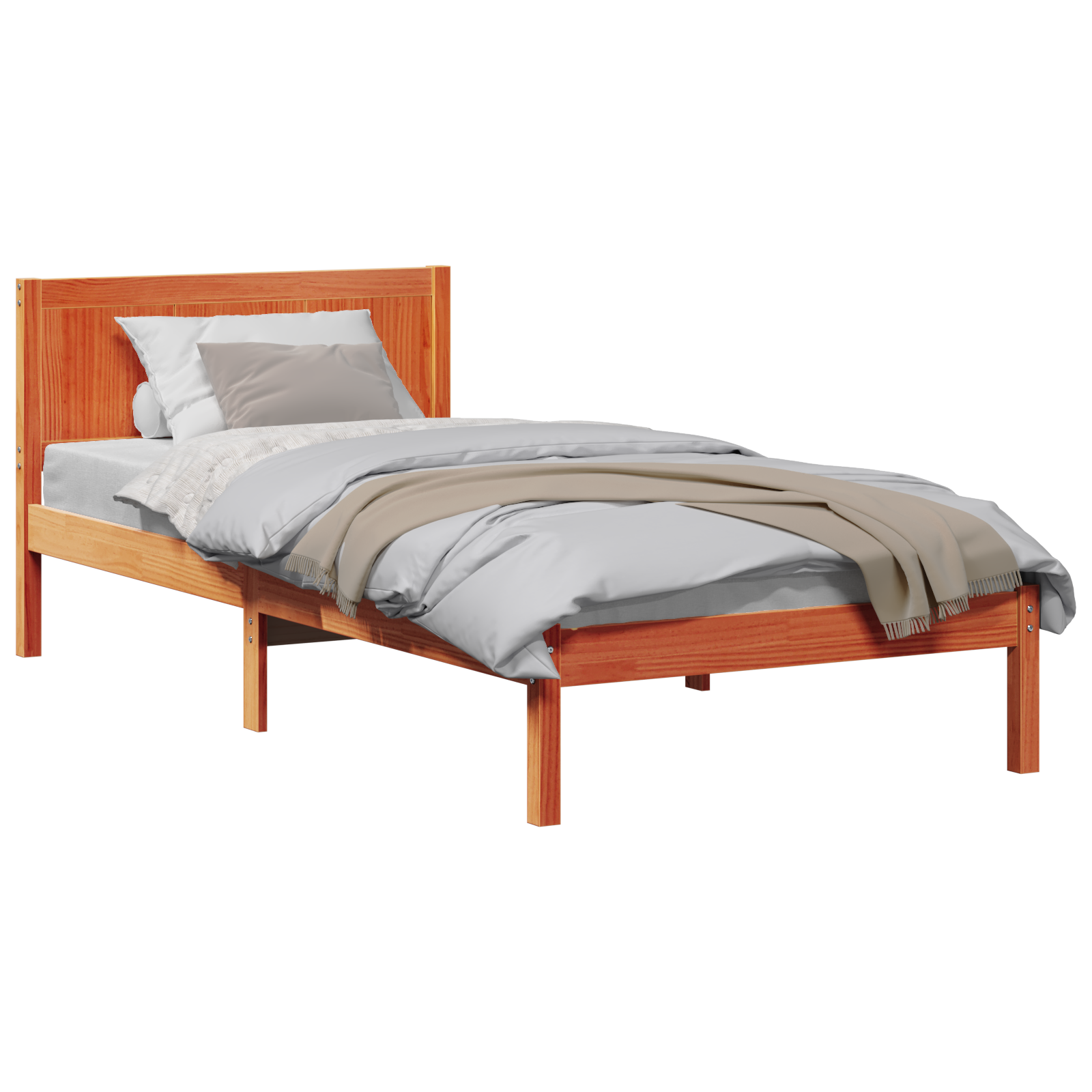 Wax Brown Bed Frame Wax brown Solid Pine wood 90 x 190 cm Durable - Image 2