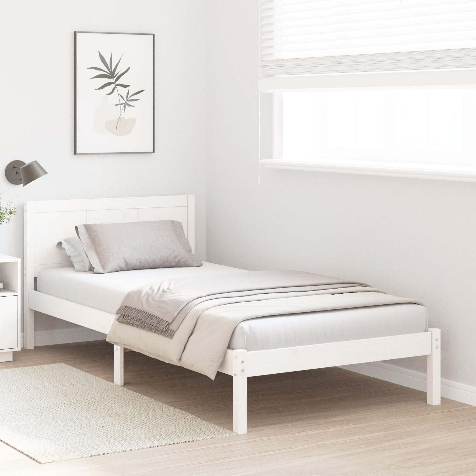 White Pine Bed Frame White Wood 75 x 190 cm Durable - Image 5