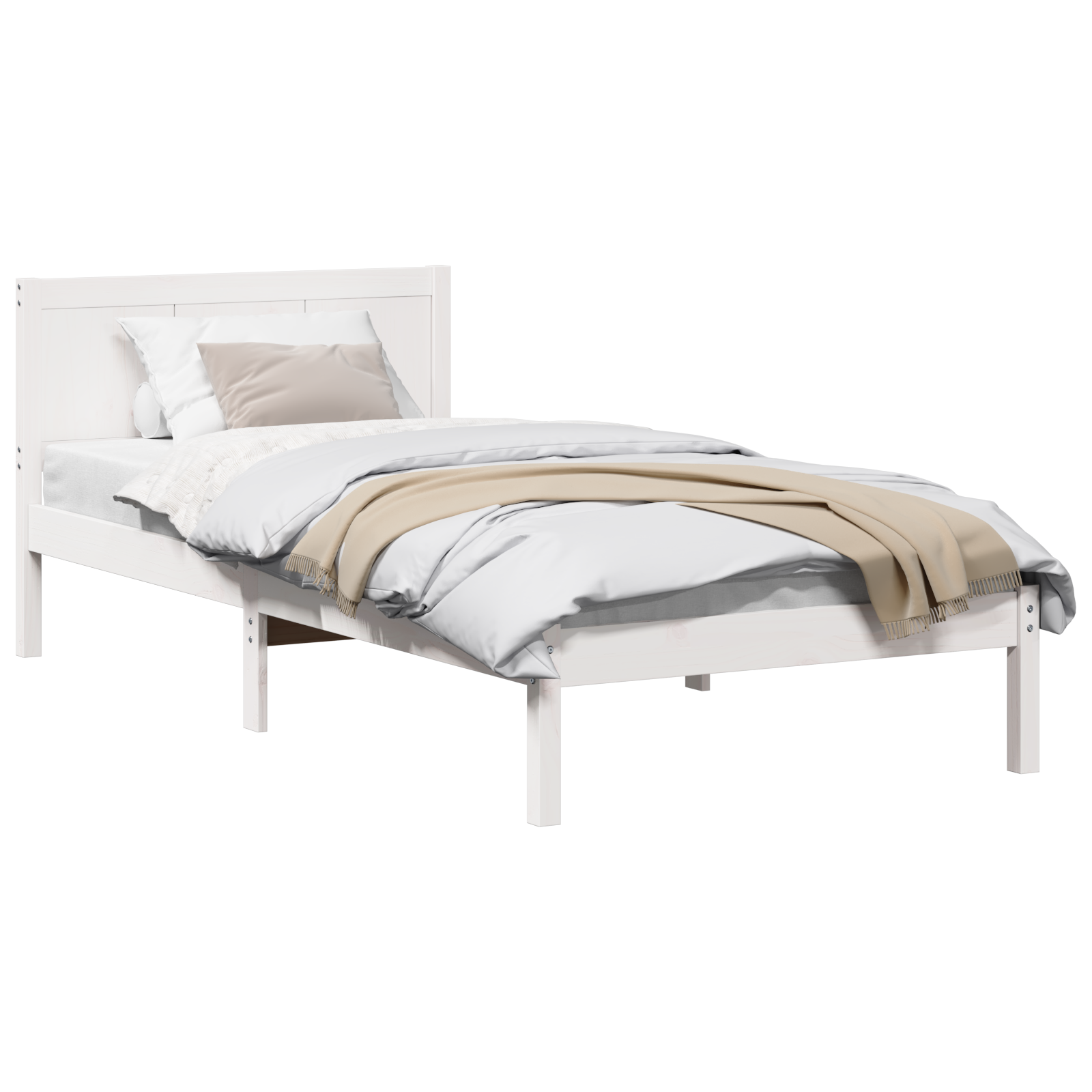 White Pine Bed Frame White Wood 75 x 190 cm Durable - Image 2