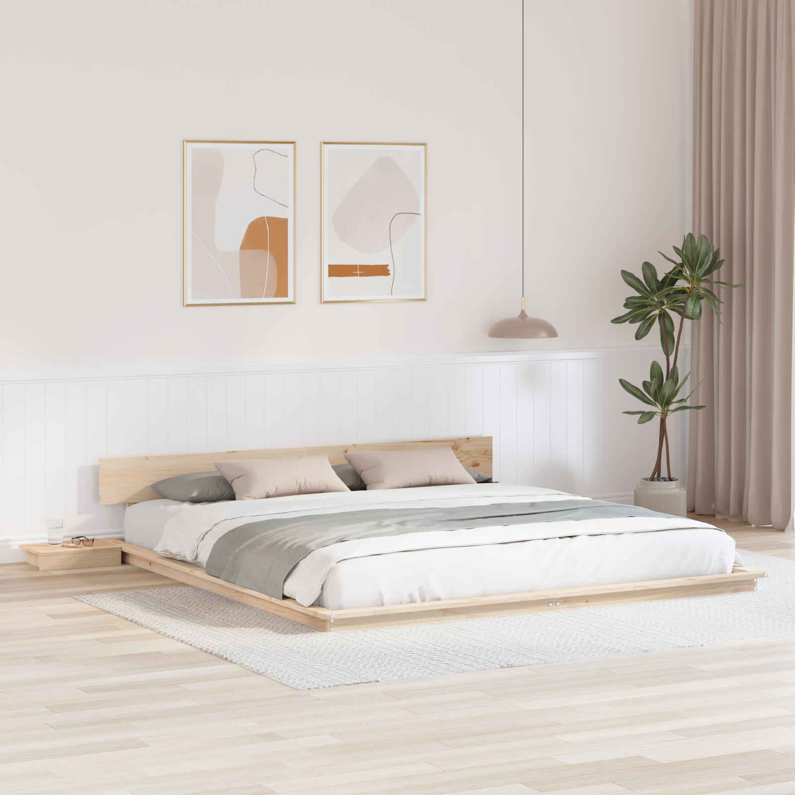 Thumbnail - vidaXL Boden Bettrahmen mit Nachttischen 200x200cm Massivholz