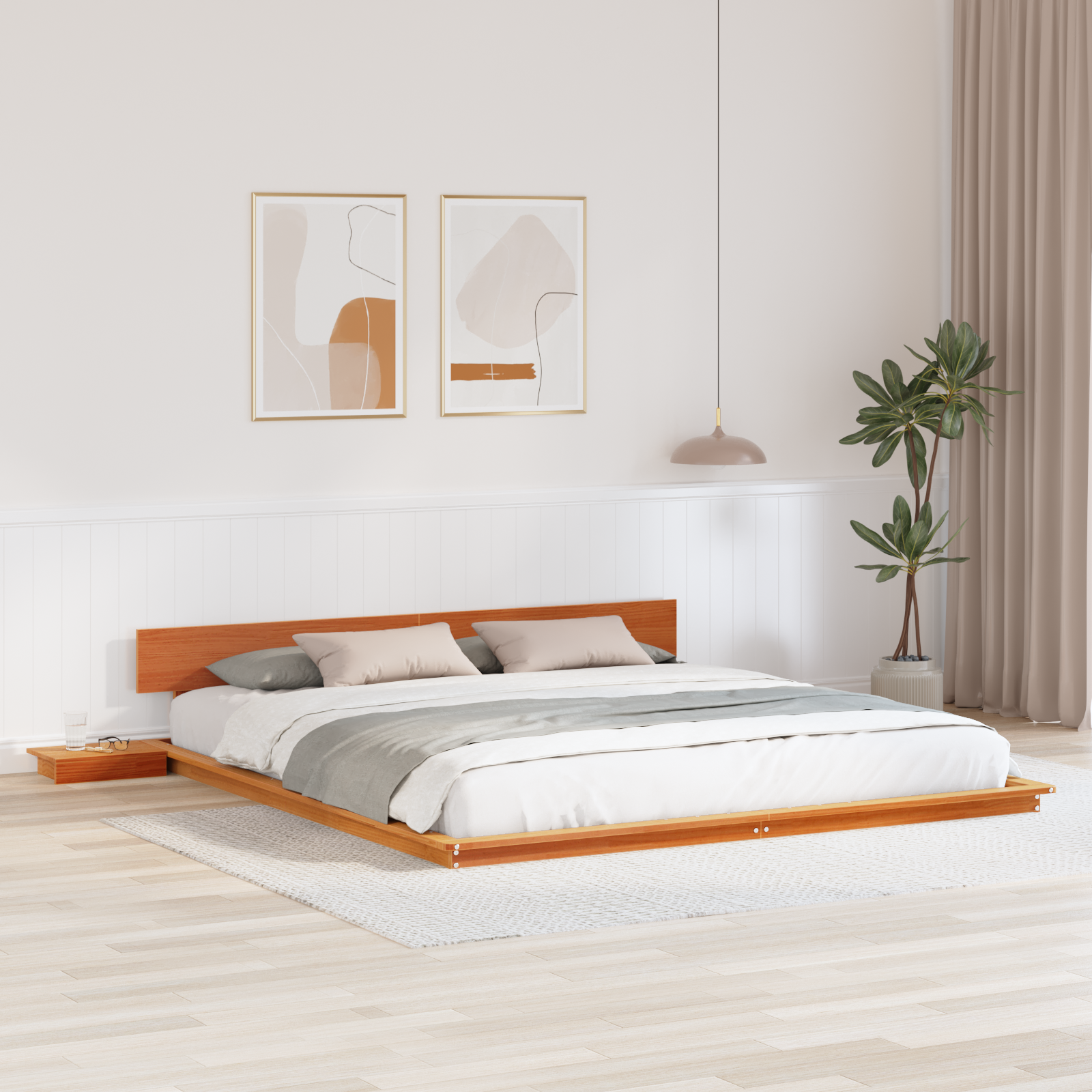 Thumbnail - vidaXL Fußbodenbettgestell mit Nachttischen Wachsbrown 200x200cm Massivholz