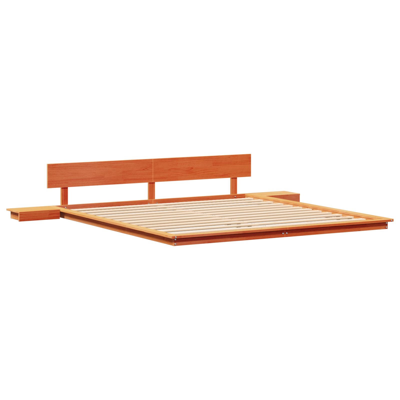  vidaXL padlós ágykeret éjjeliszekrényekkel Gyantázott barna 180x200cm Tömör fa akciós termékkép 1