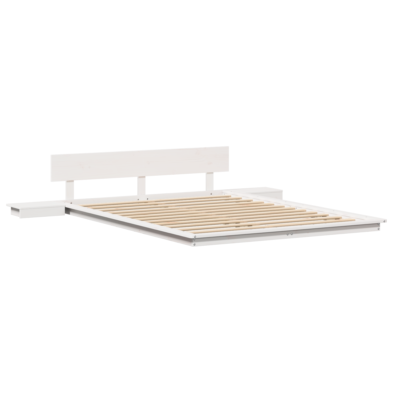  vidaXL Padláságy keret éjjeliszekrényekkel Fehér 150x200cm Tömör fa akciós termékkép 1