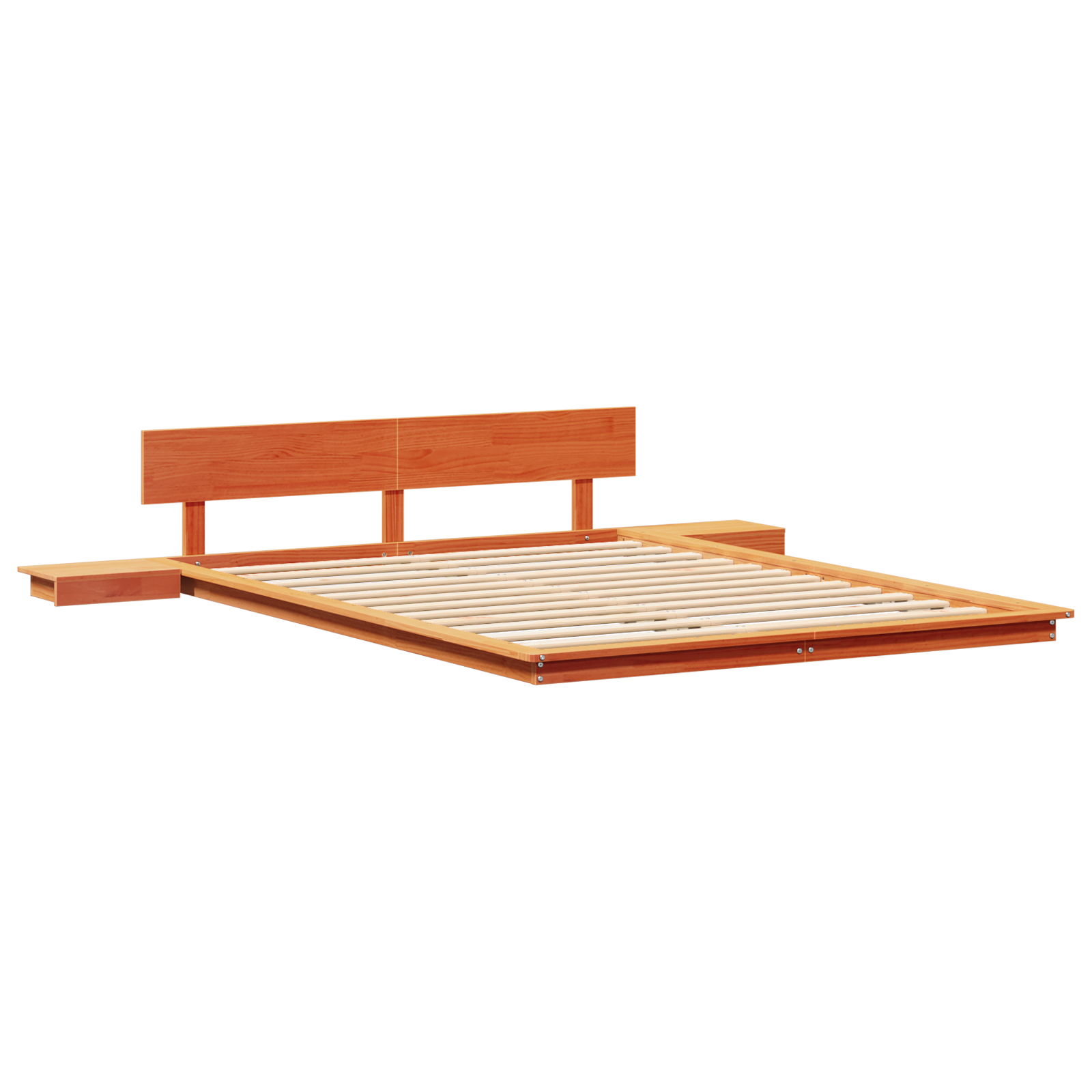  vidaXL Földi Ágykeret Éjjeli Asztalokkal Gyantázott Barna 150x200cm Tömörfa akciós termékkép 1