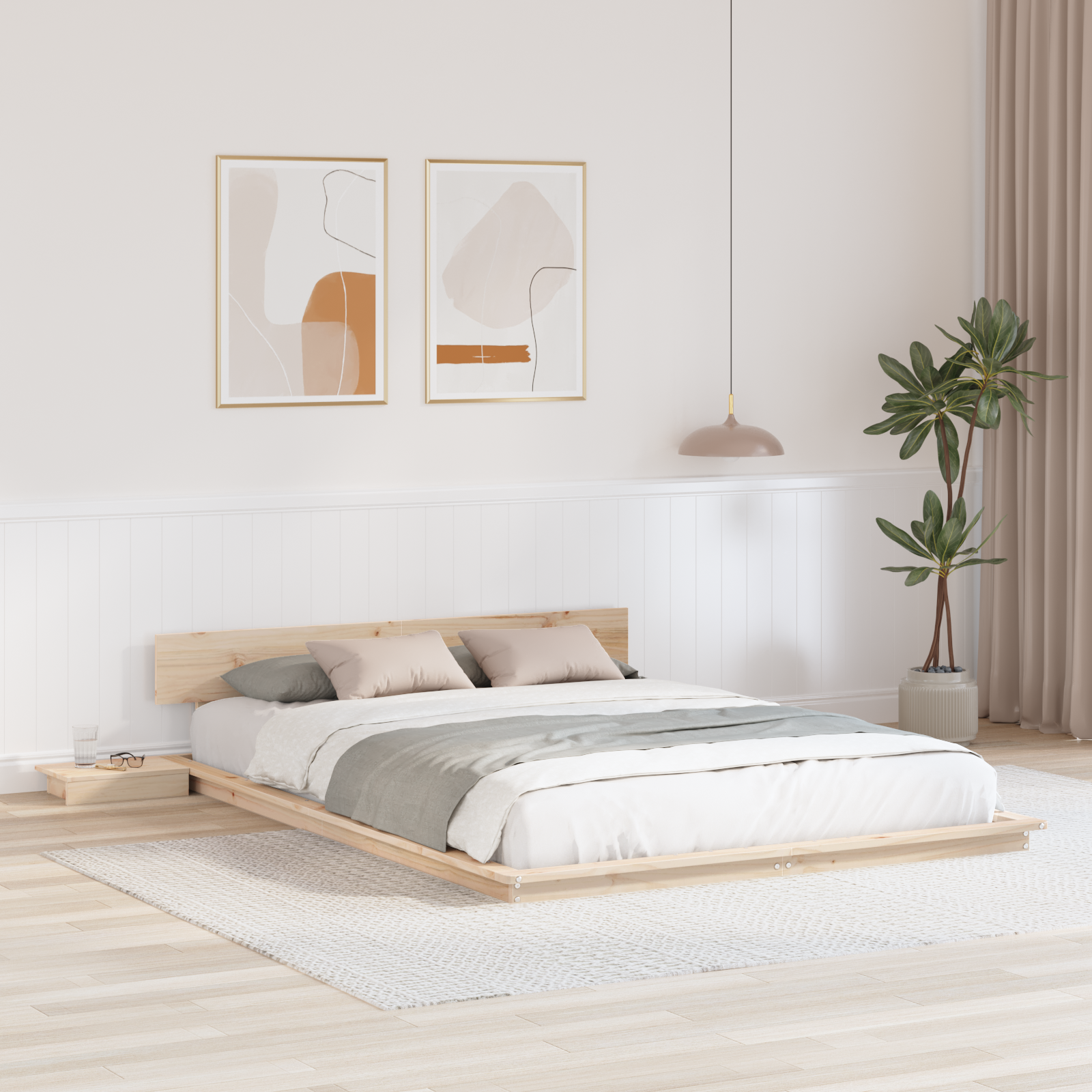 Vloerbed met Nachtkastjes 140x200cm Massief Hout