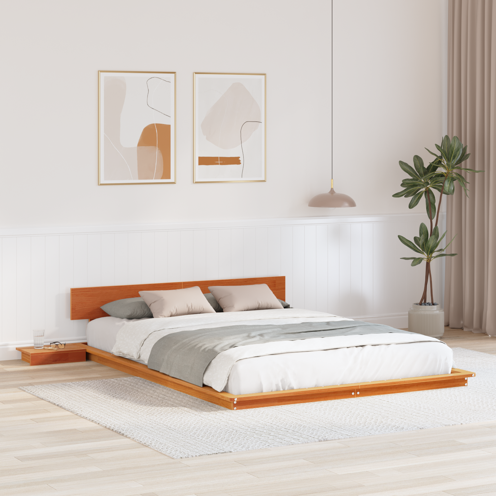 Ligbedframe met Nachtkastjes Wengé Bruin 140x200cm Massief Hout