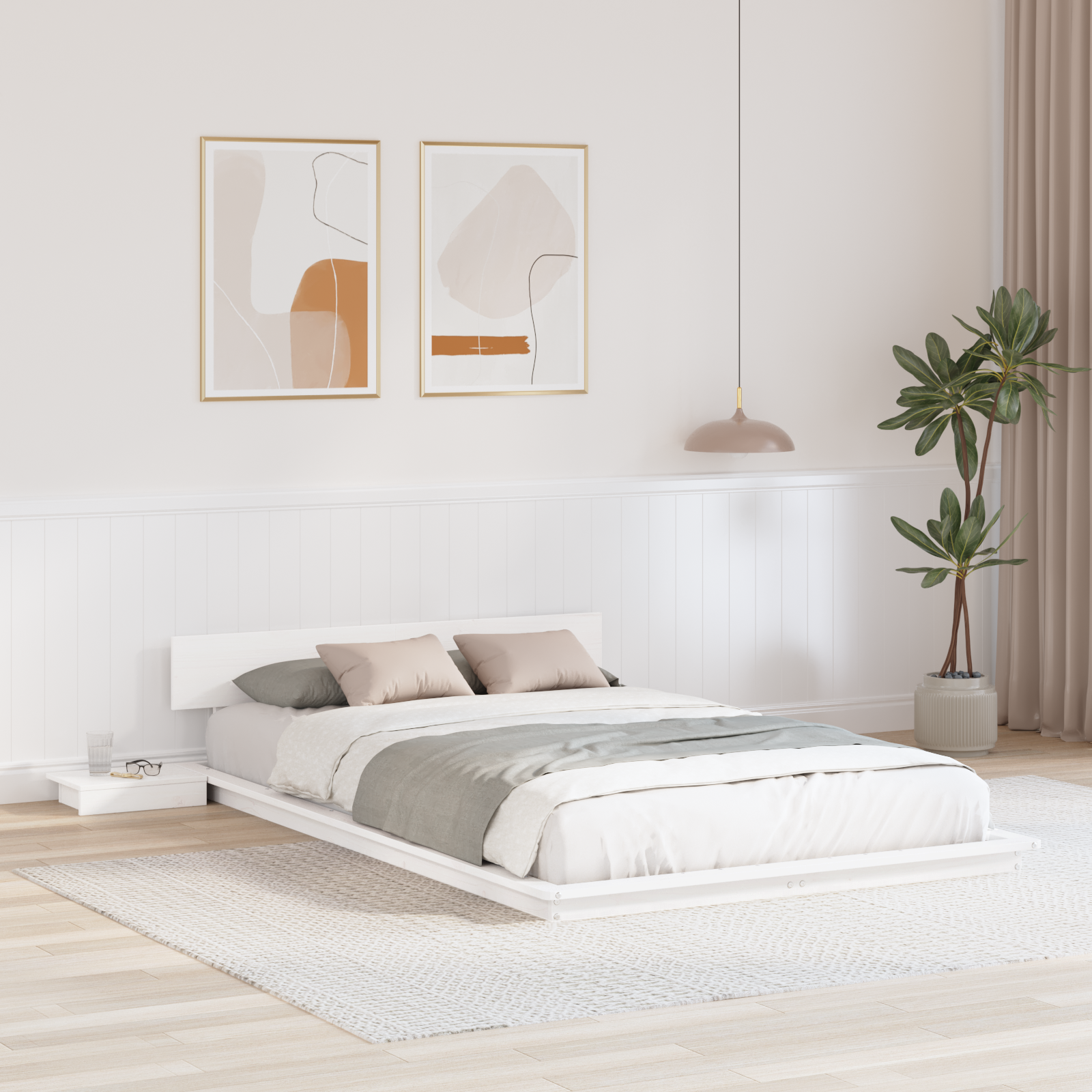 Vloerbedframe met Nachtkastjes Wit 120x200cm Massief Hout