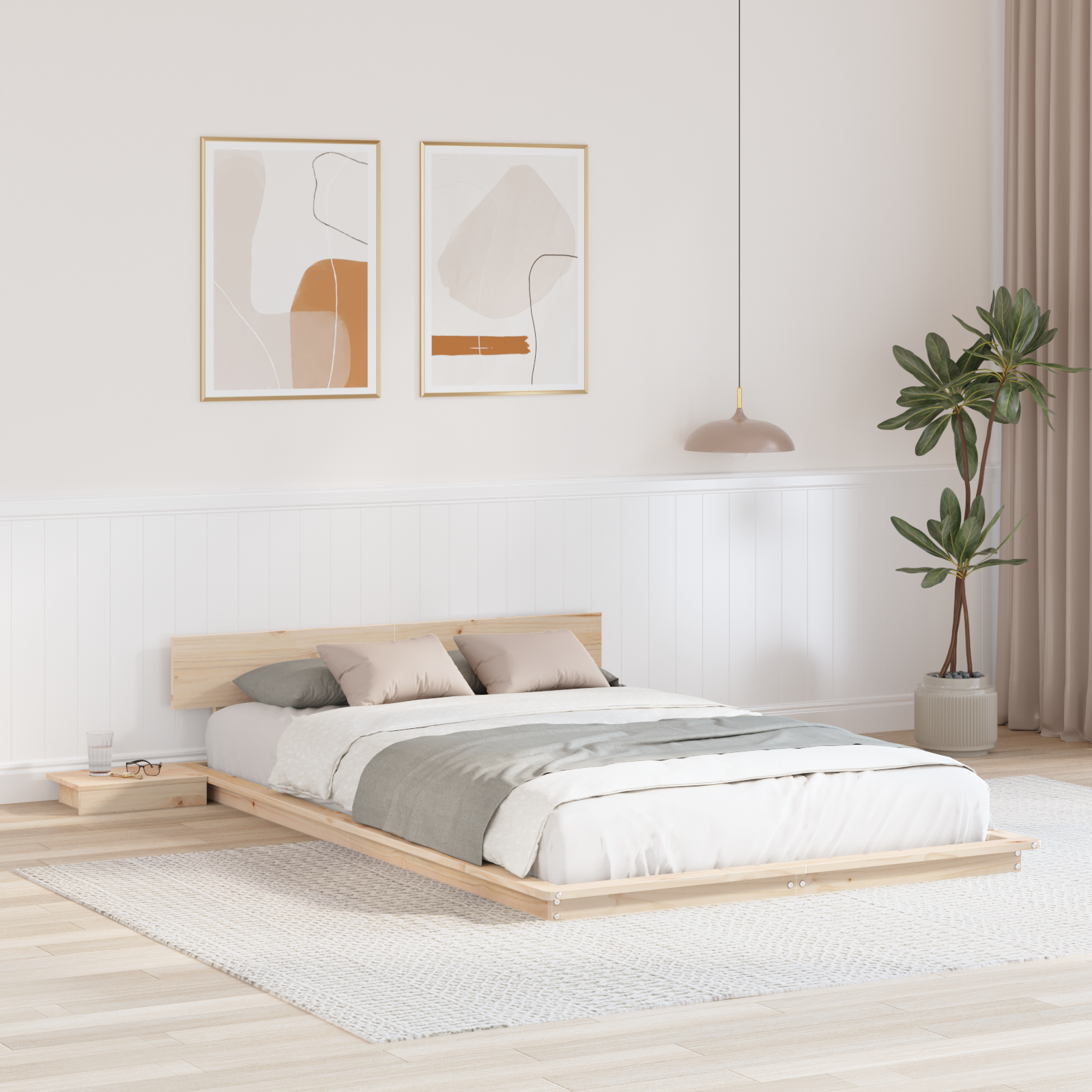 Bedframe met nachtkastjes 140×190 cm van massief hout