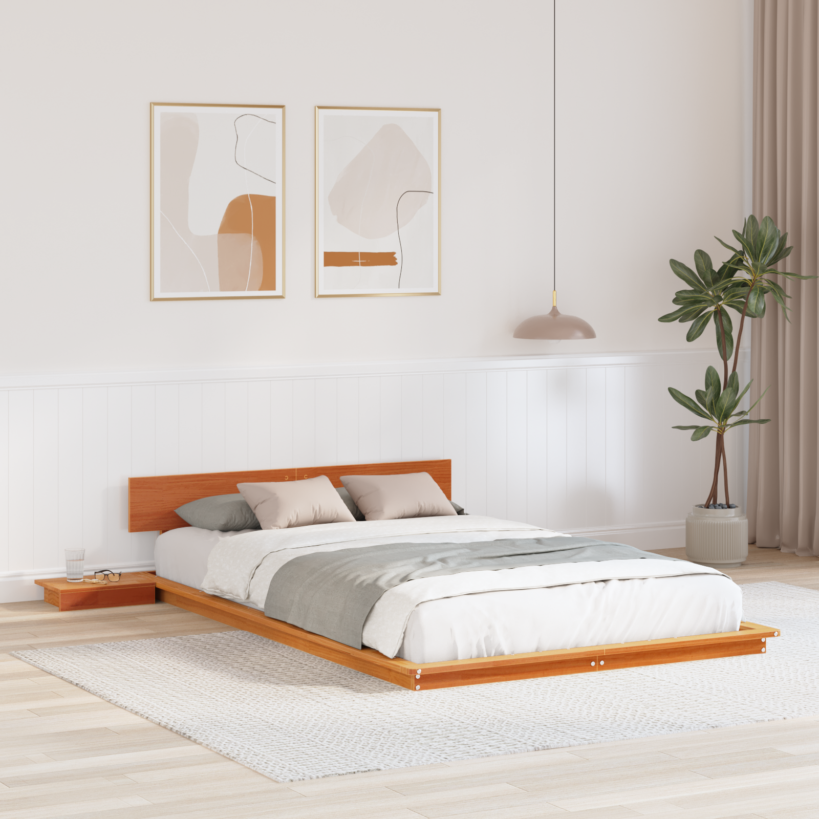 Vloerbedframe met Nachtkastjes Gewaxte Bruin 135x190cm Massief Hout