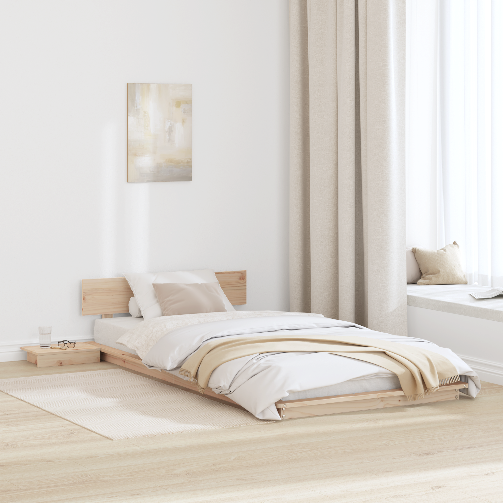 Vloerbed met Nachtkastjes 100x200cm Massief Hout