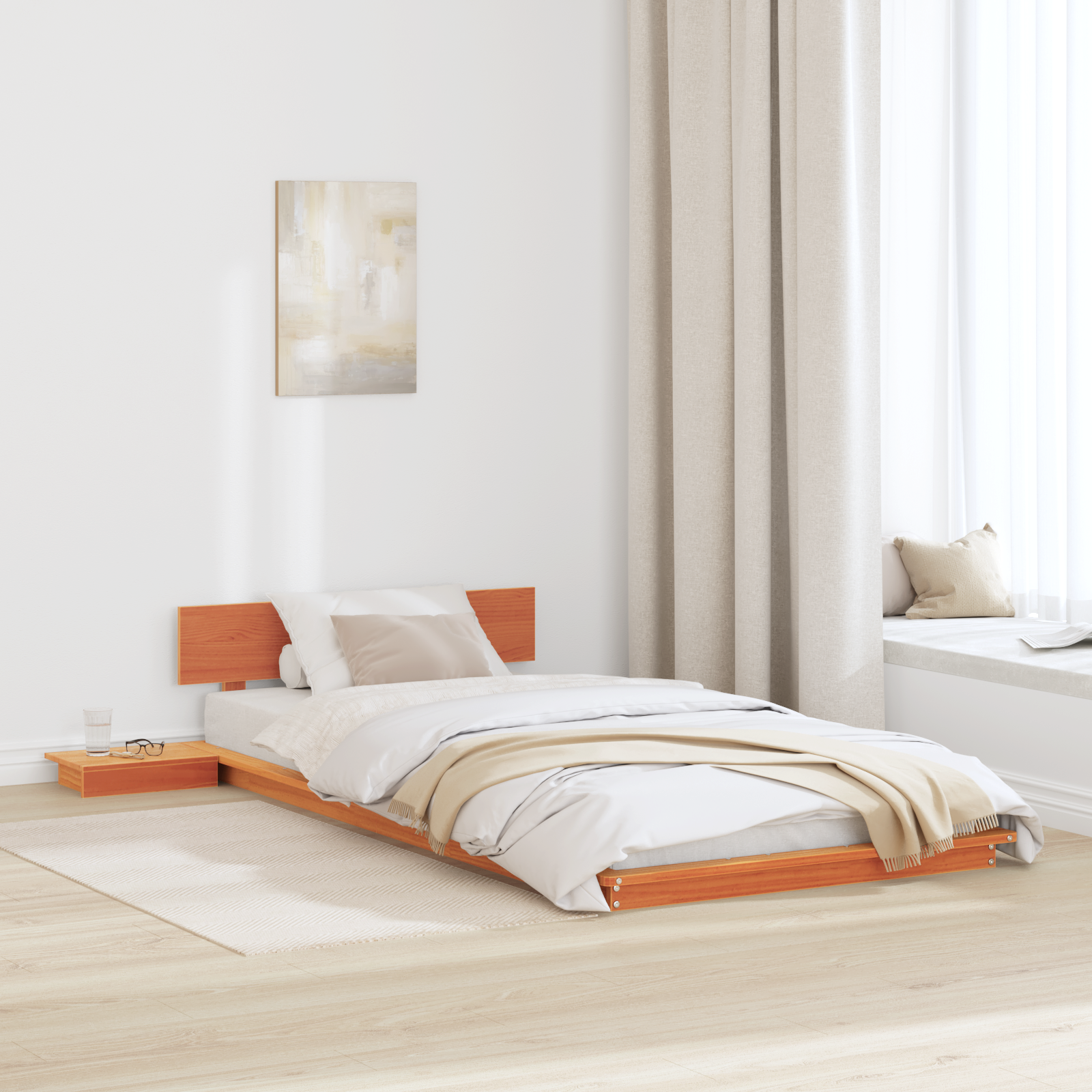 Ligbedframe met Nachtkastjes Gewaxed Bruin 90x200cm Massief Hout